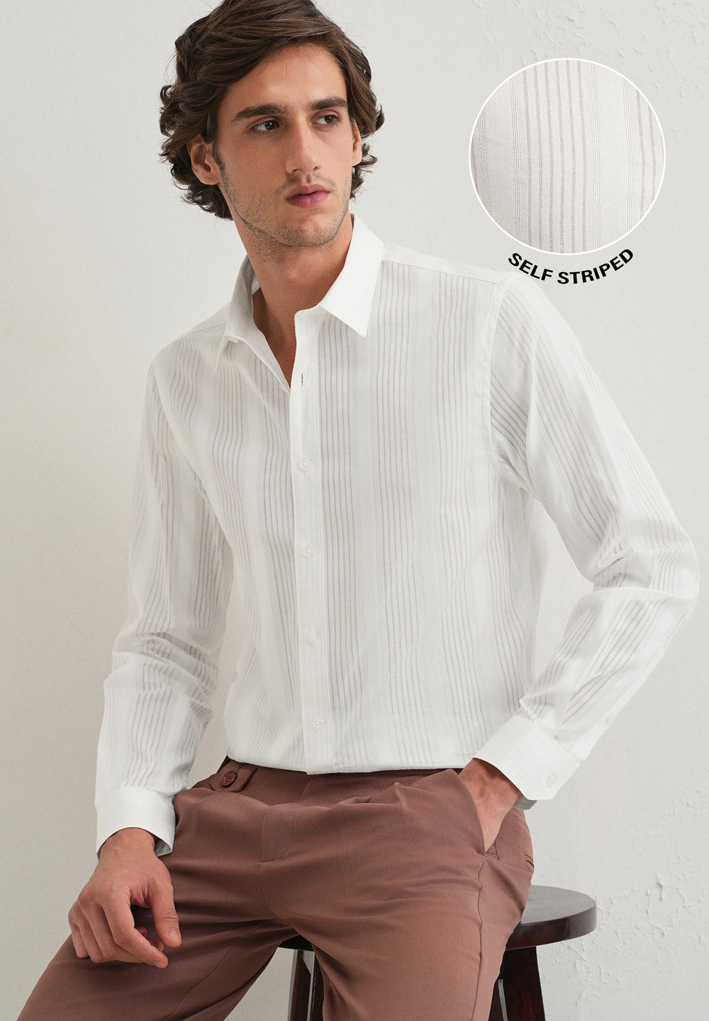 White Self Striped Shirt