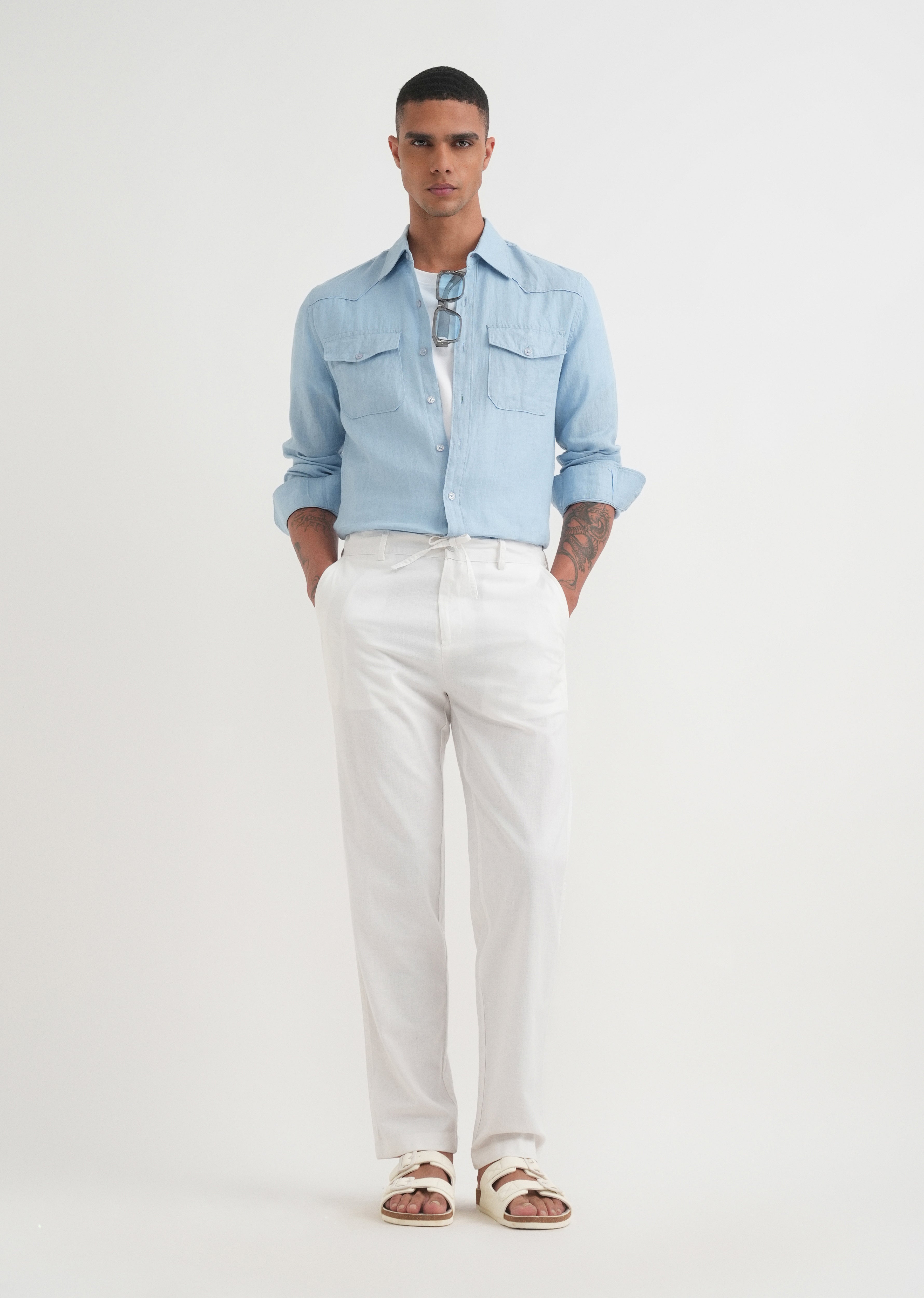 White Semi-Elasticated Relaxed Fit Trouser