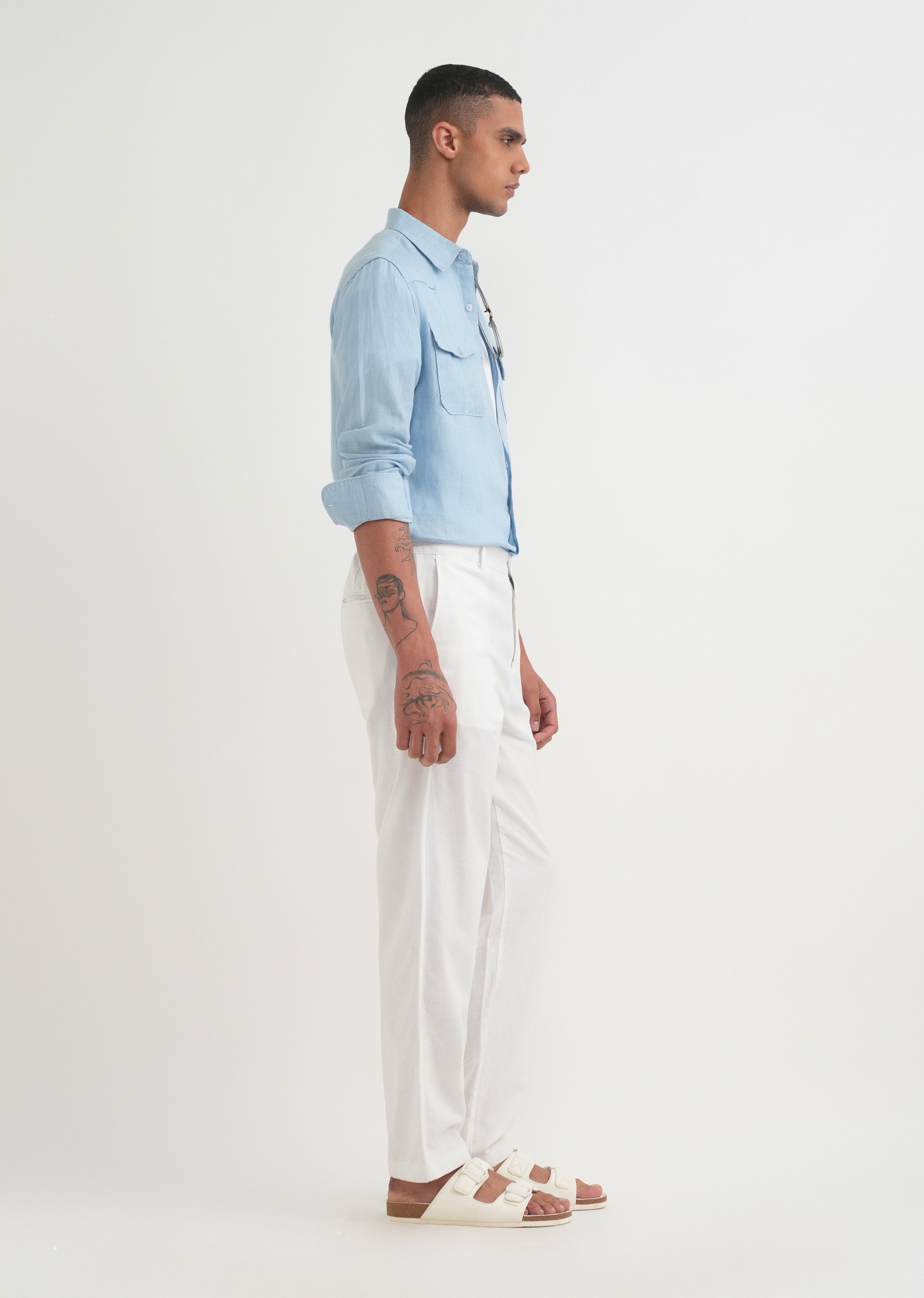 White Semi-Elasticated Relaxed Fit Trouser