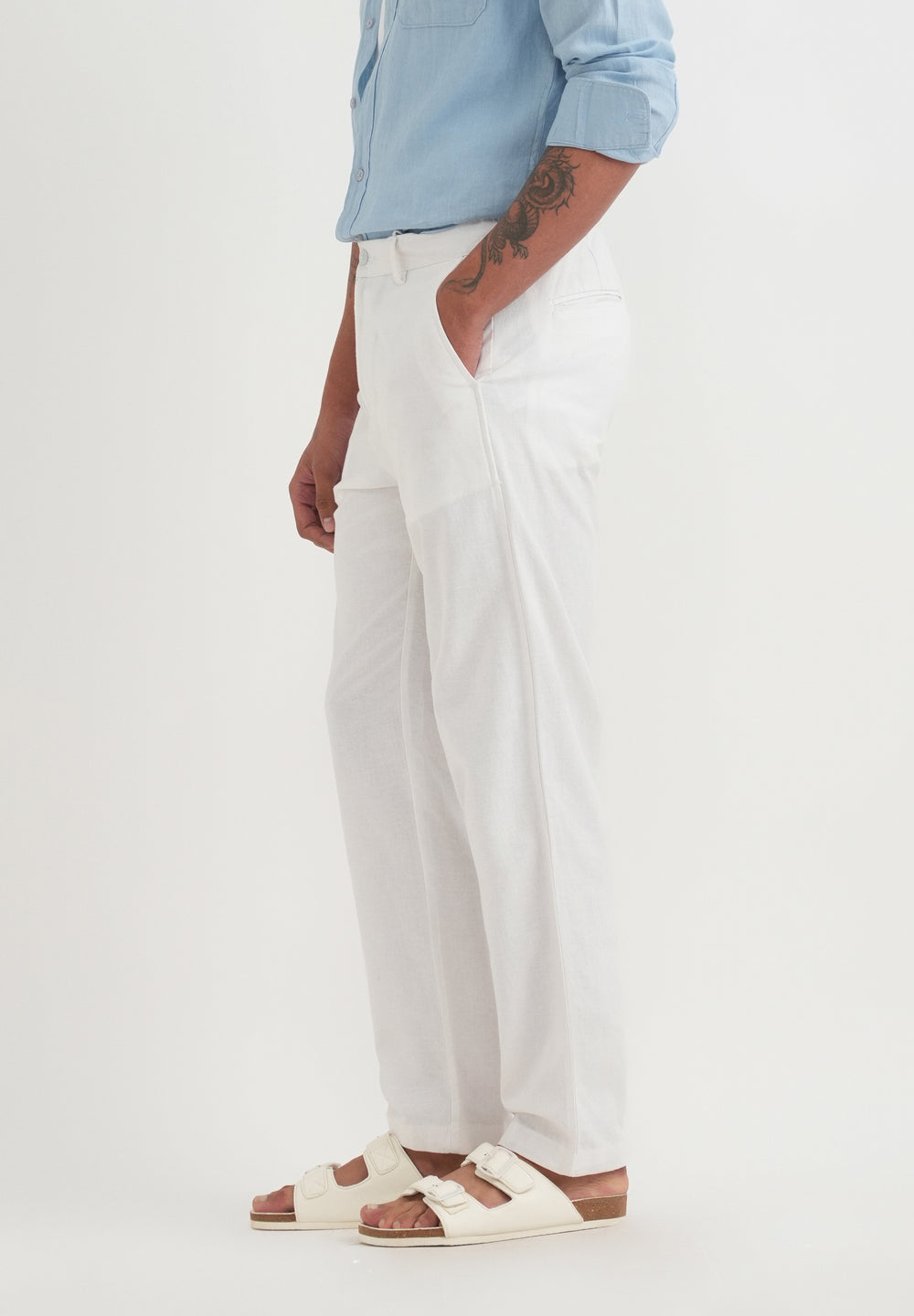 White Semi-Elasticated Relaxed Fit Trouser