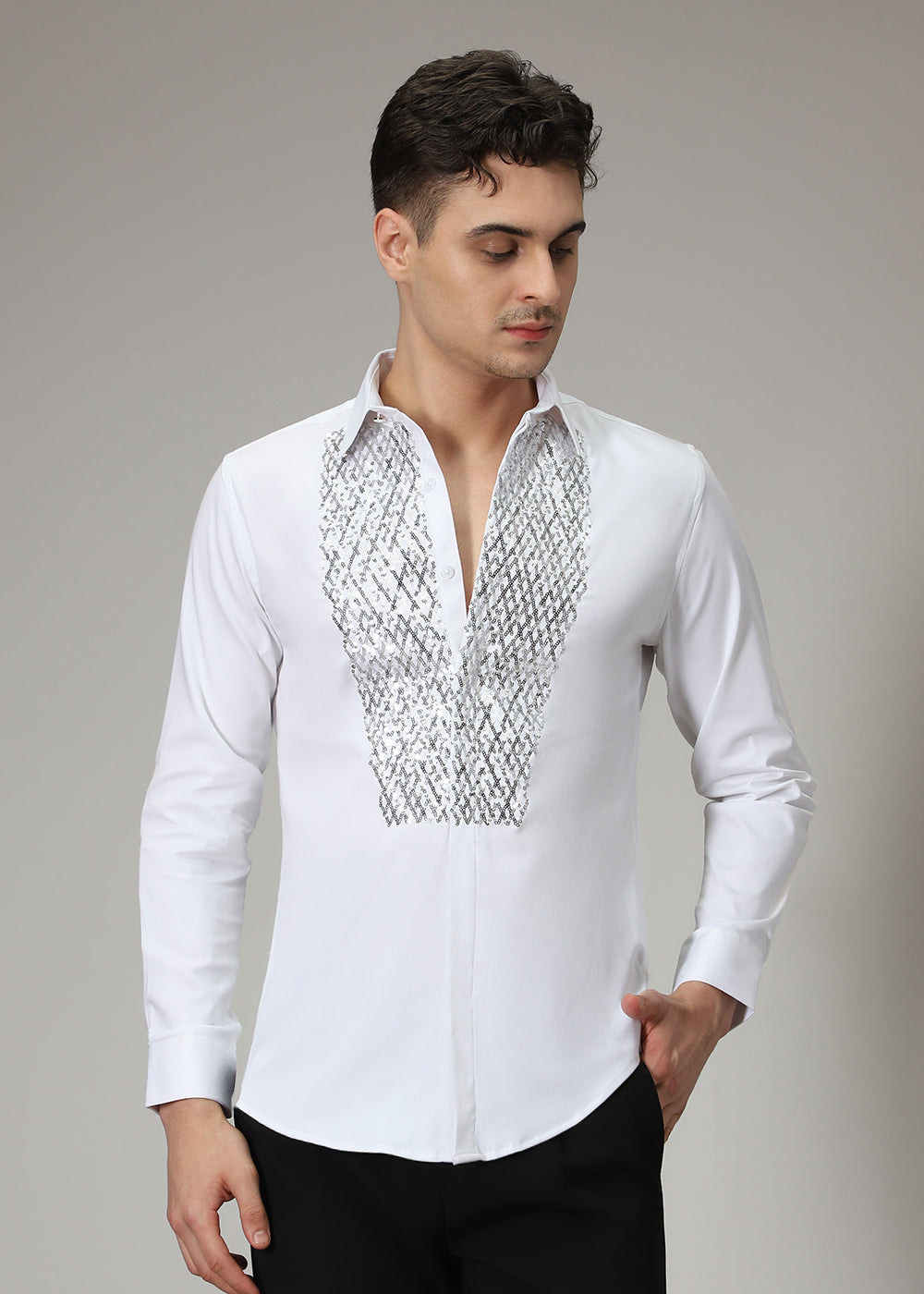 White Sequence Designer Shirt