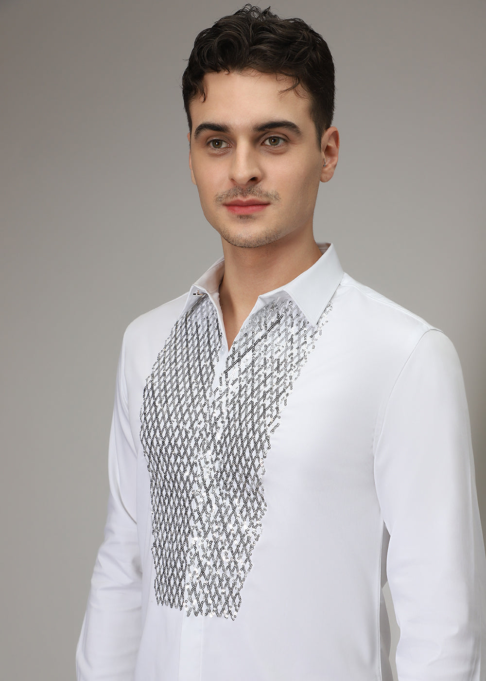 White Sequence Designer Shirt