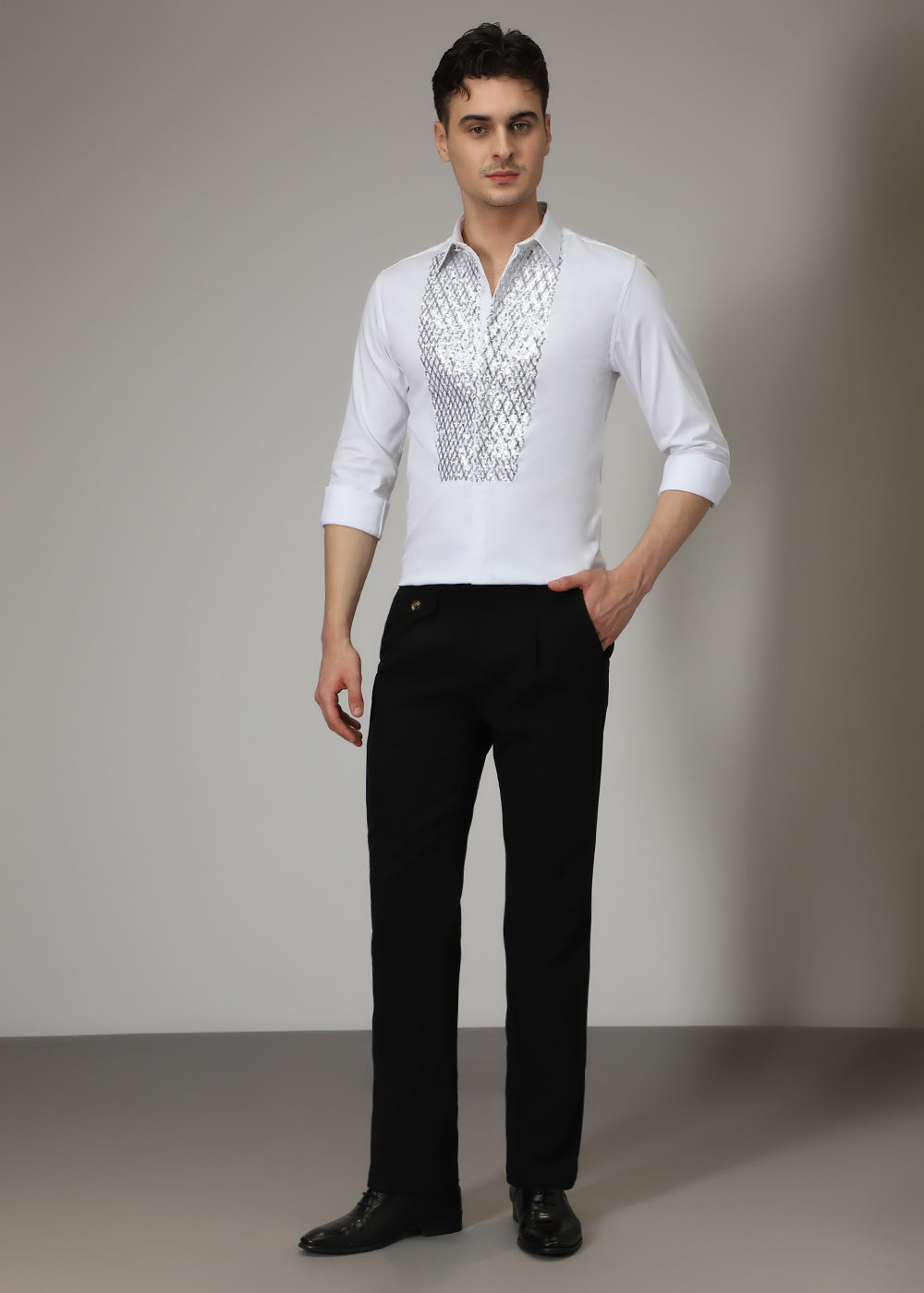 White Sequence Designer Shirt