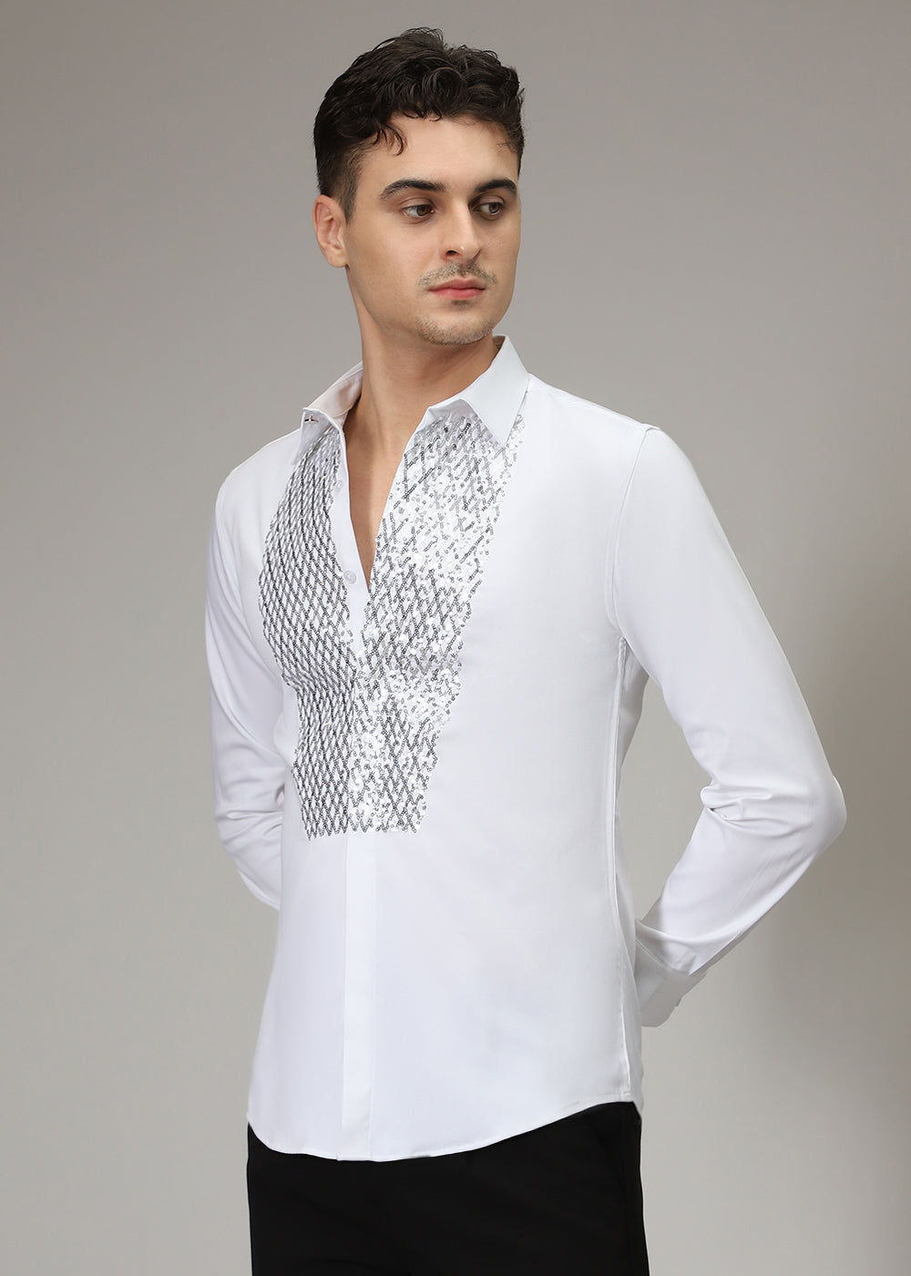 White Sequence Designer Shirt