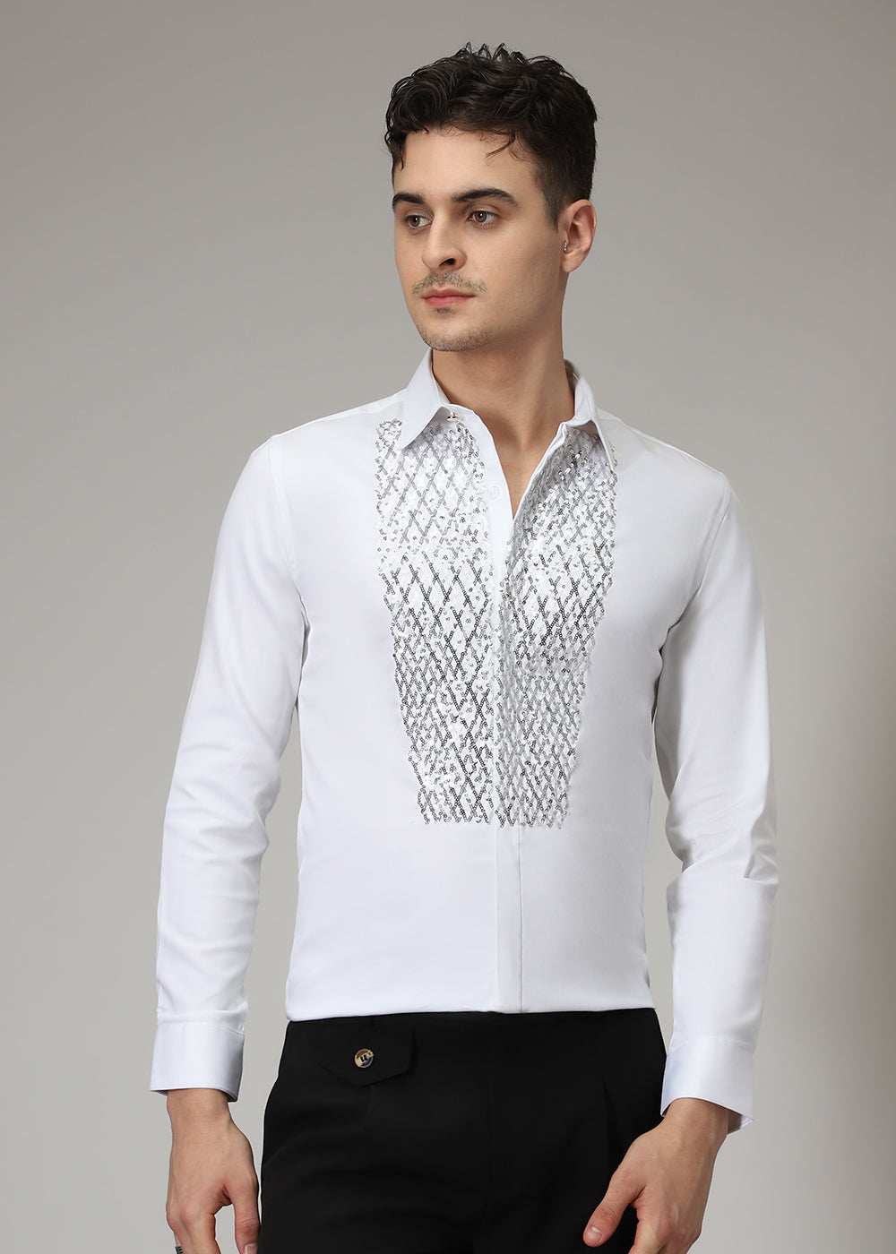 White Sequence Designer Shirt