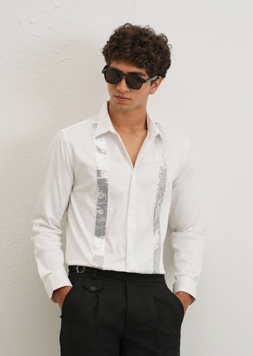 White Sequence Panel Designer Shirt