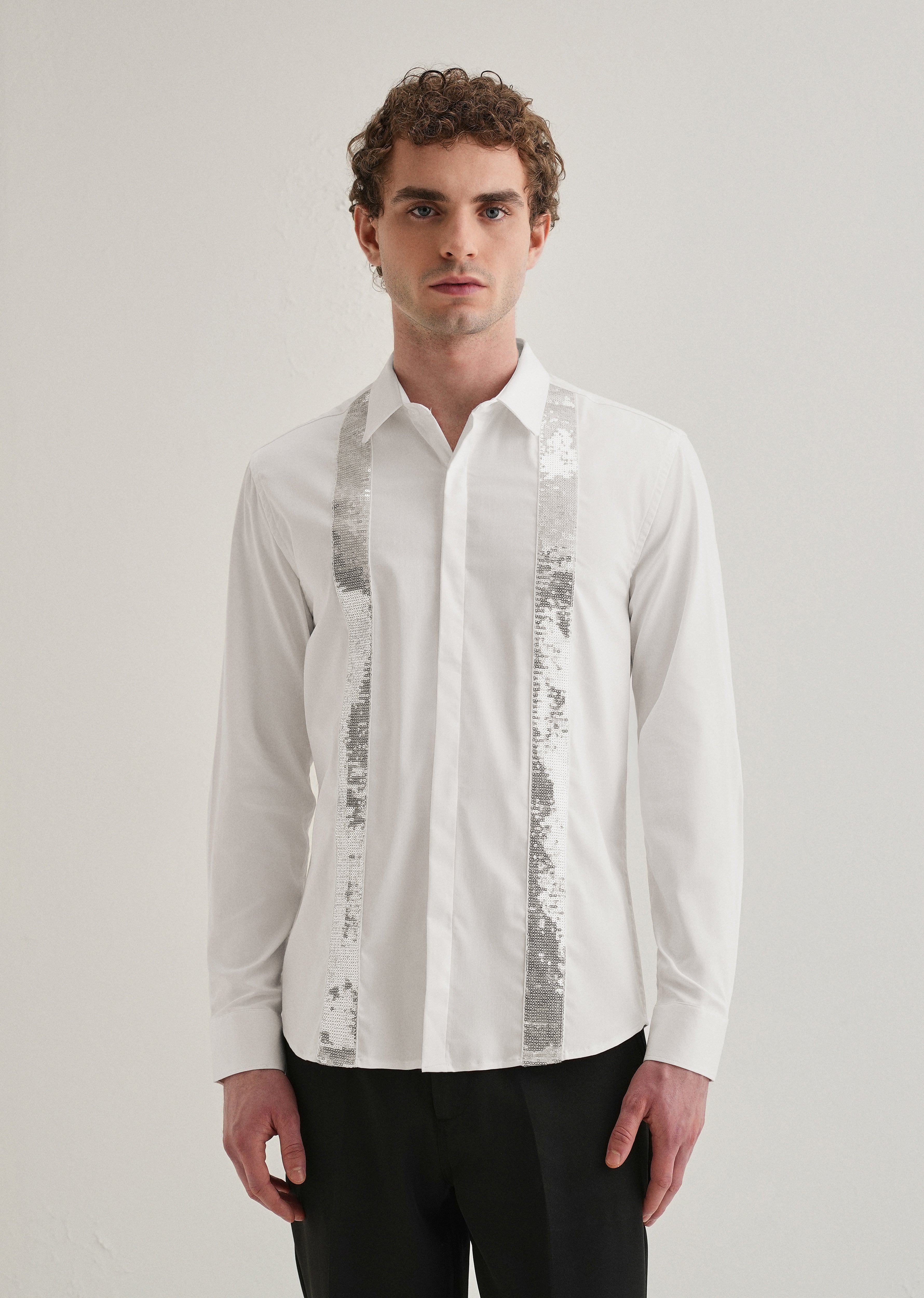White Sequence Panel Designer Shirt
