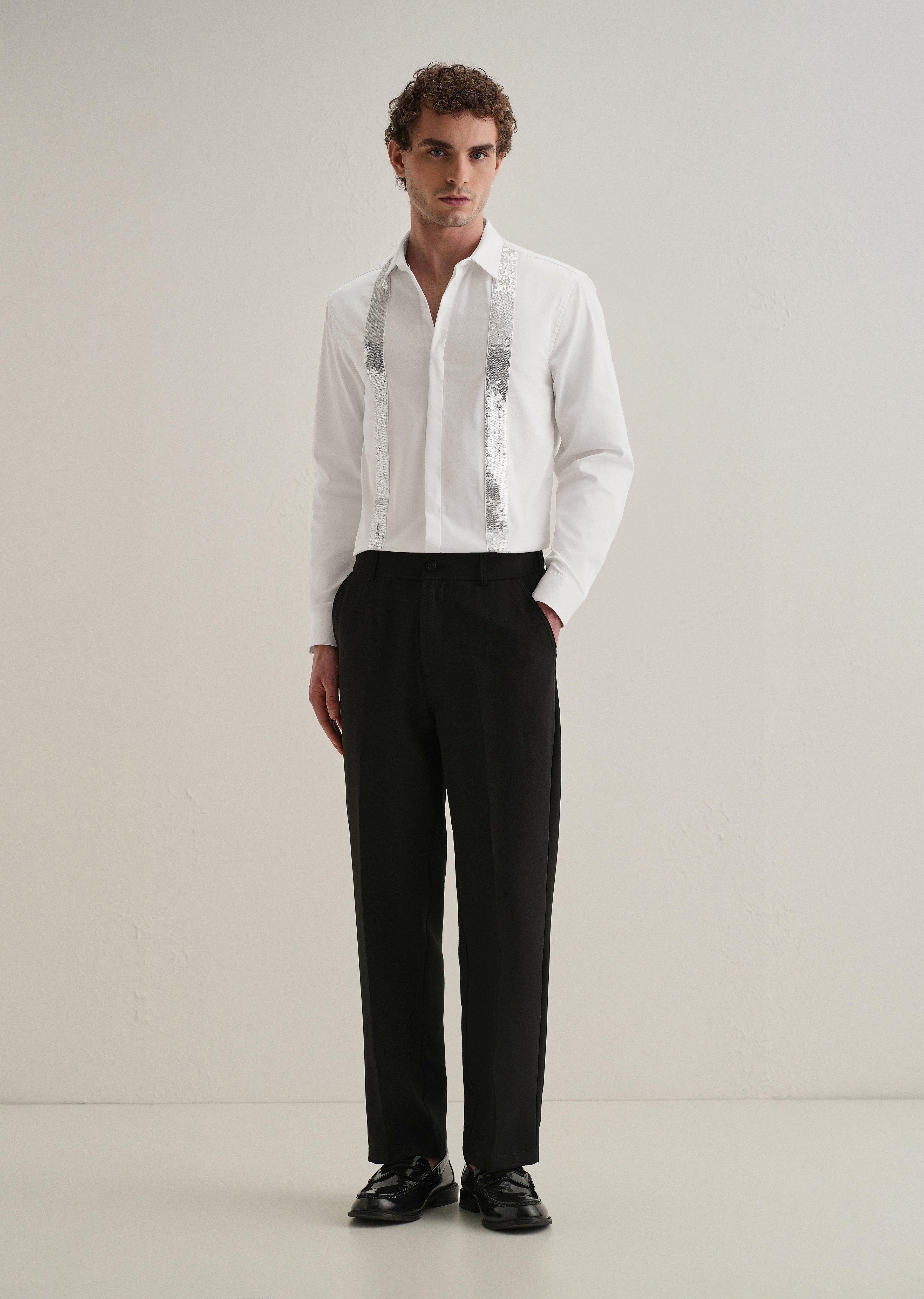 White Sequence Panel Designer Shirt