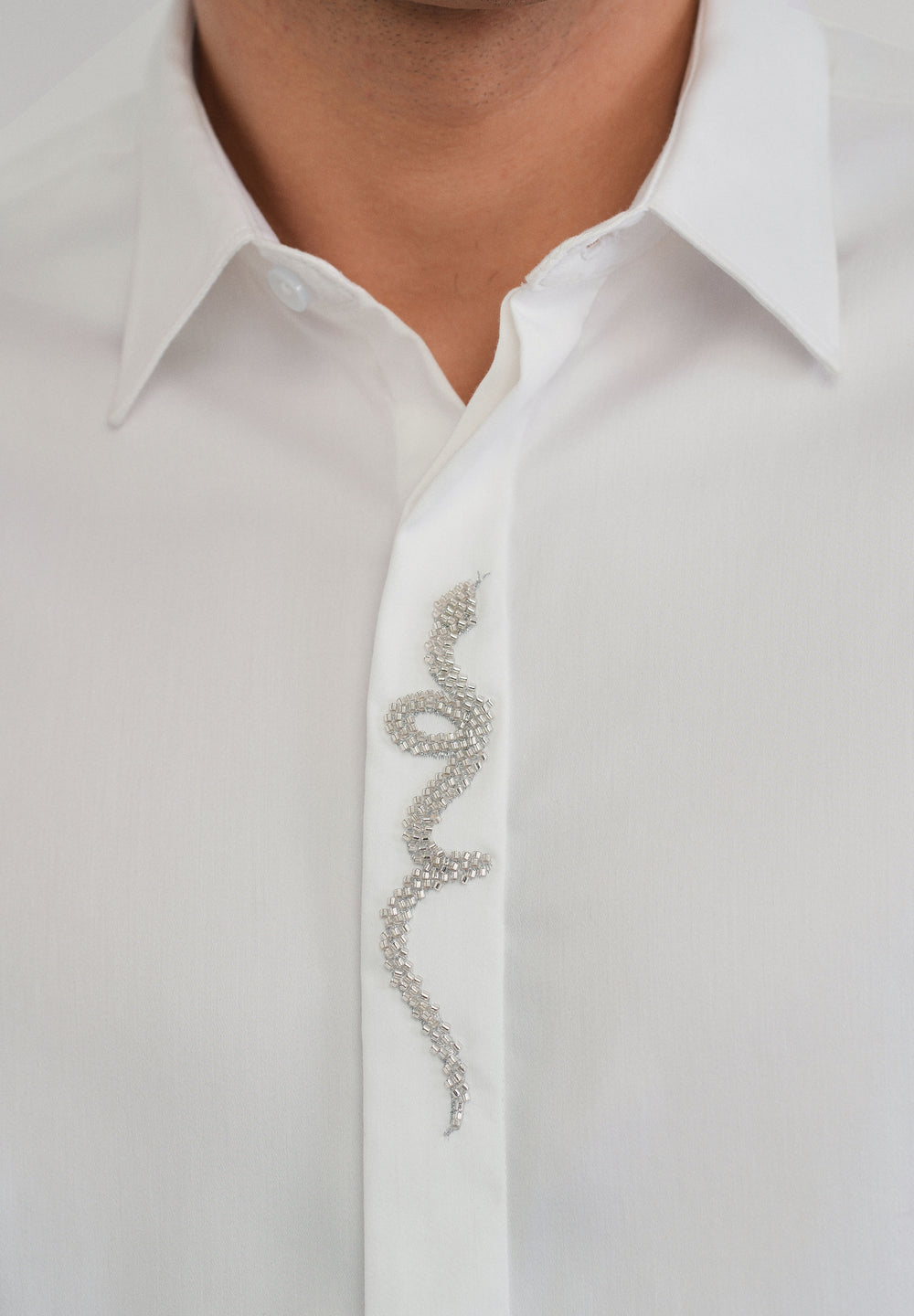 White Serpent Beadwork Designer Shirt
