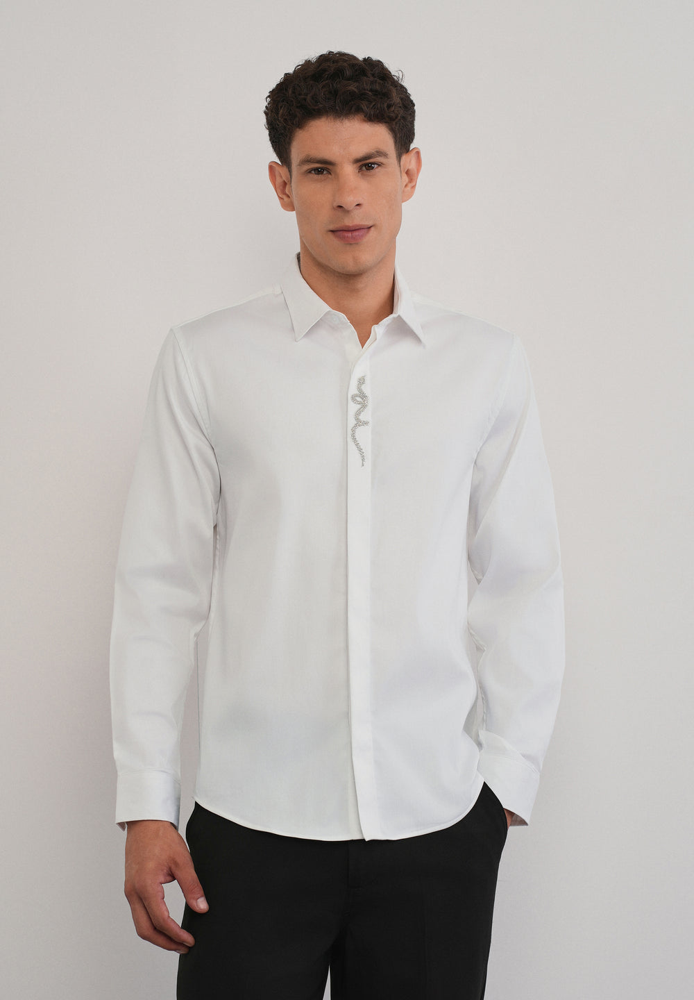 White Serpent Beadwork Designer Shirt