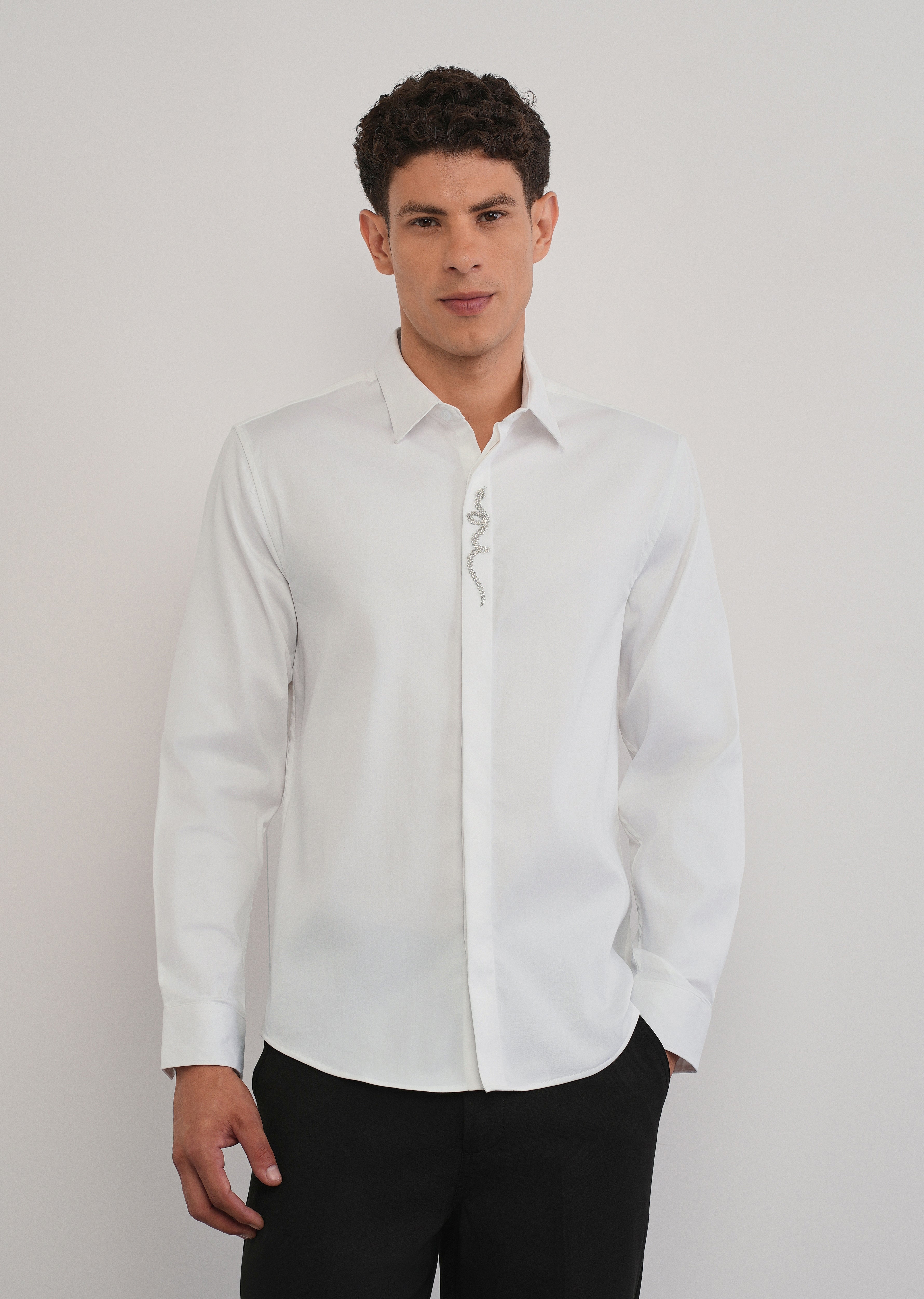 White Serpent Beadwork Designer Shirt