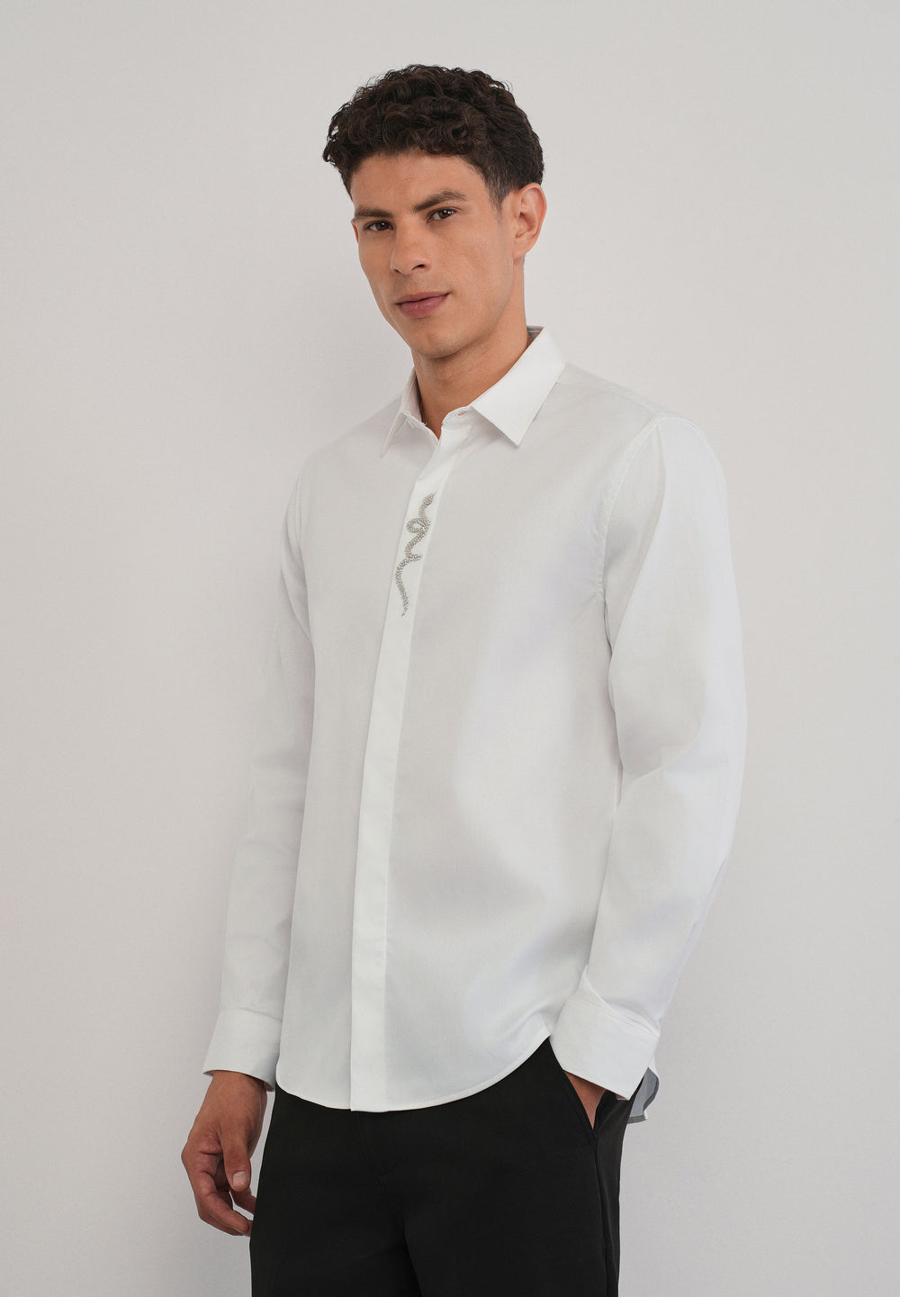 White Serpent Beadwork Designer Shirt