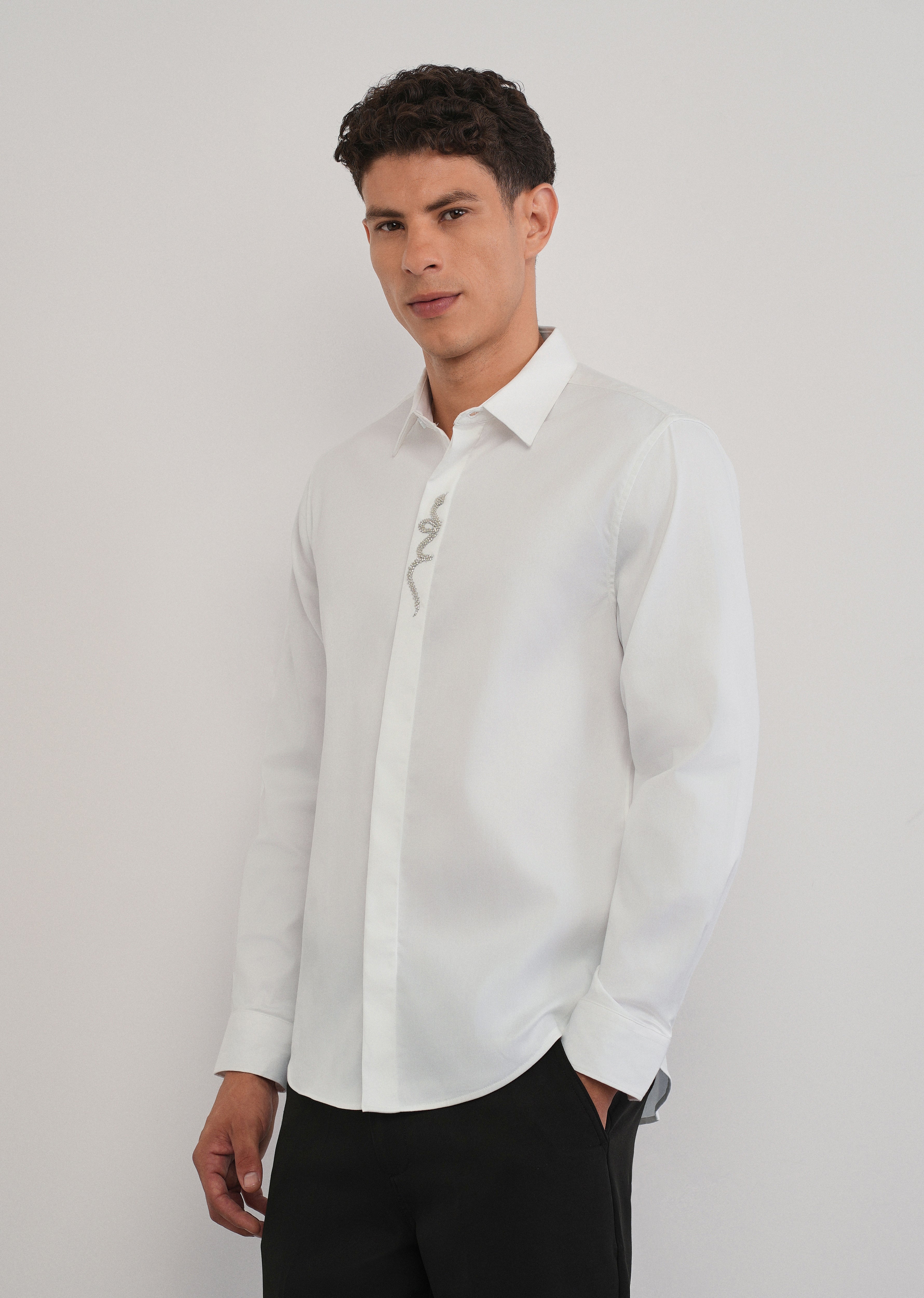 White Serpent Beadwork Designer Shirt