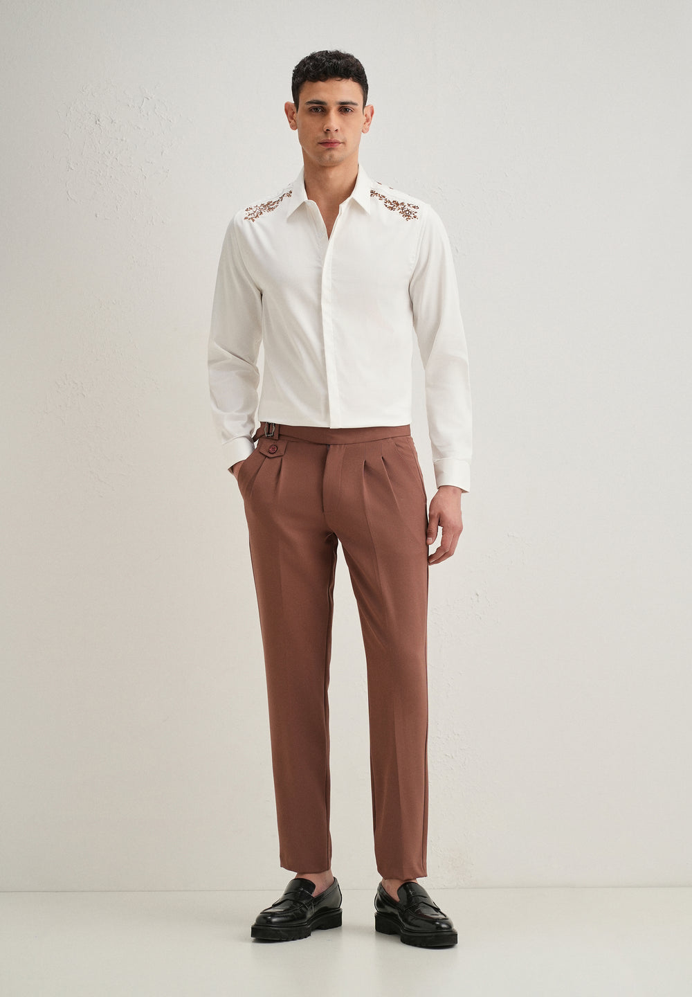 White Shoulder Embroidery Designer Shirt