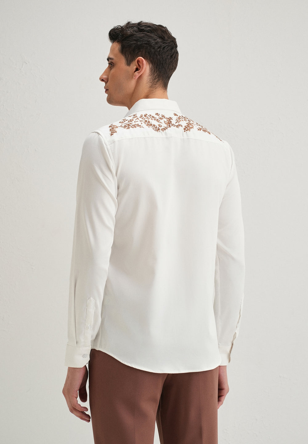White Shoulder Embroidery Designer Shirt