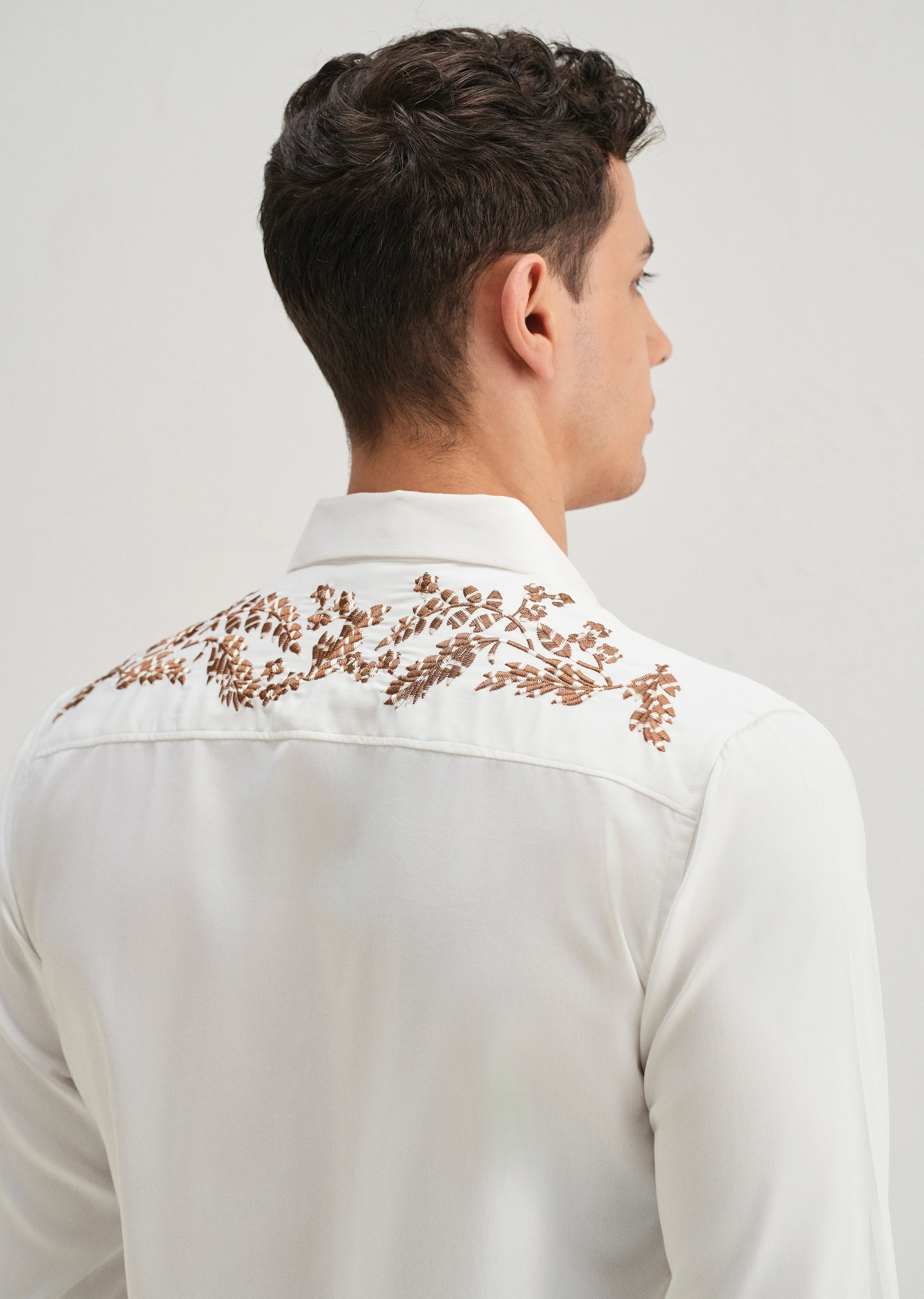 White Shoulder Embroidery Designer Shirt