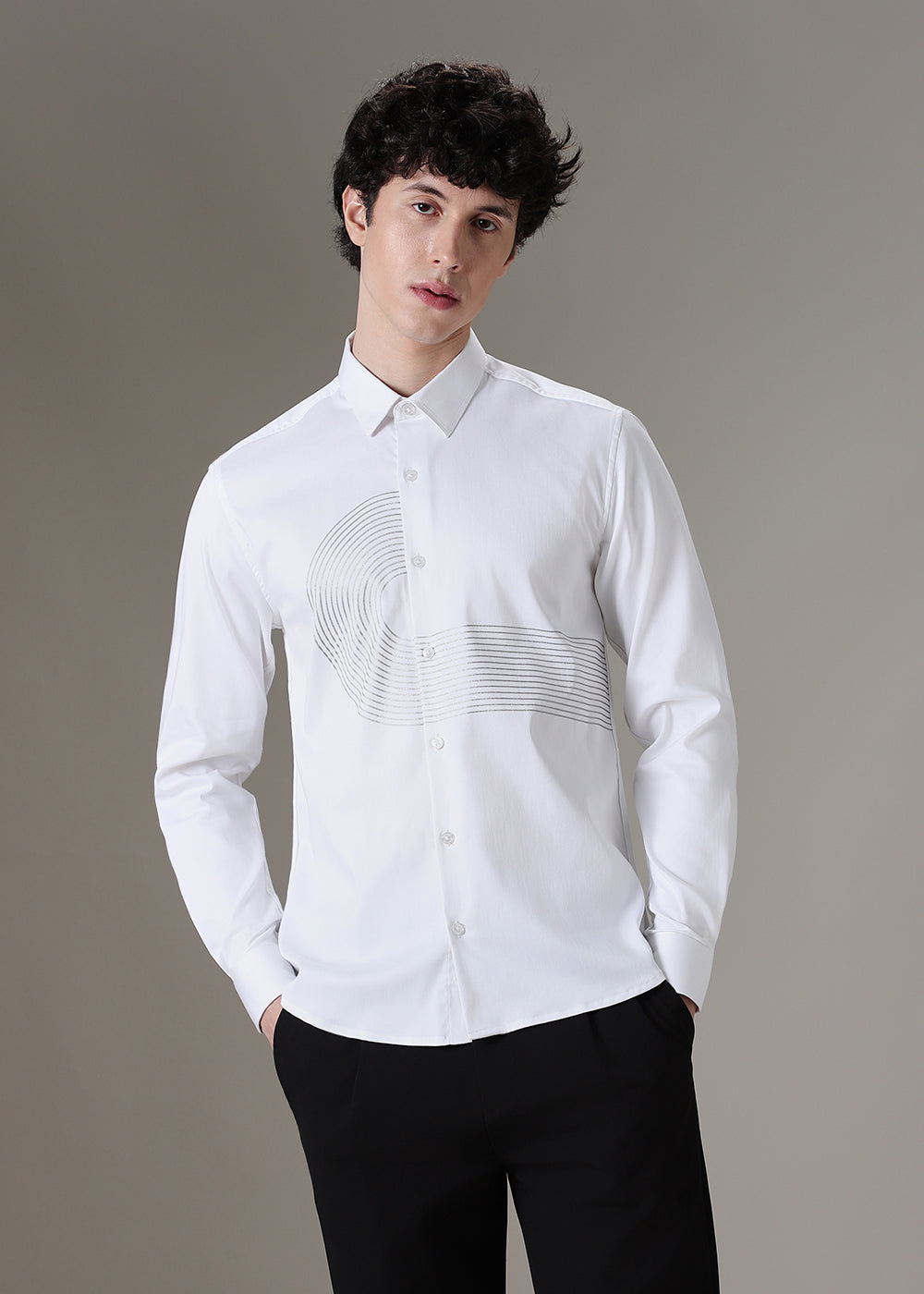 White Silver Foil Designer Shirt