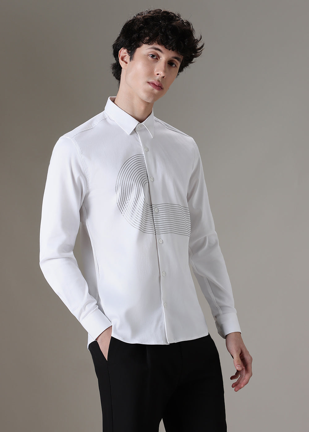 White Silver Foil Designer Shirt