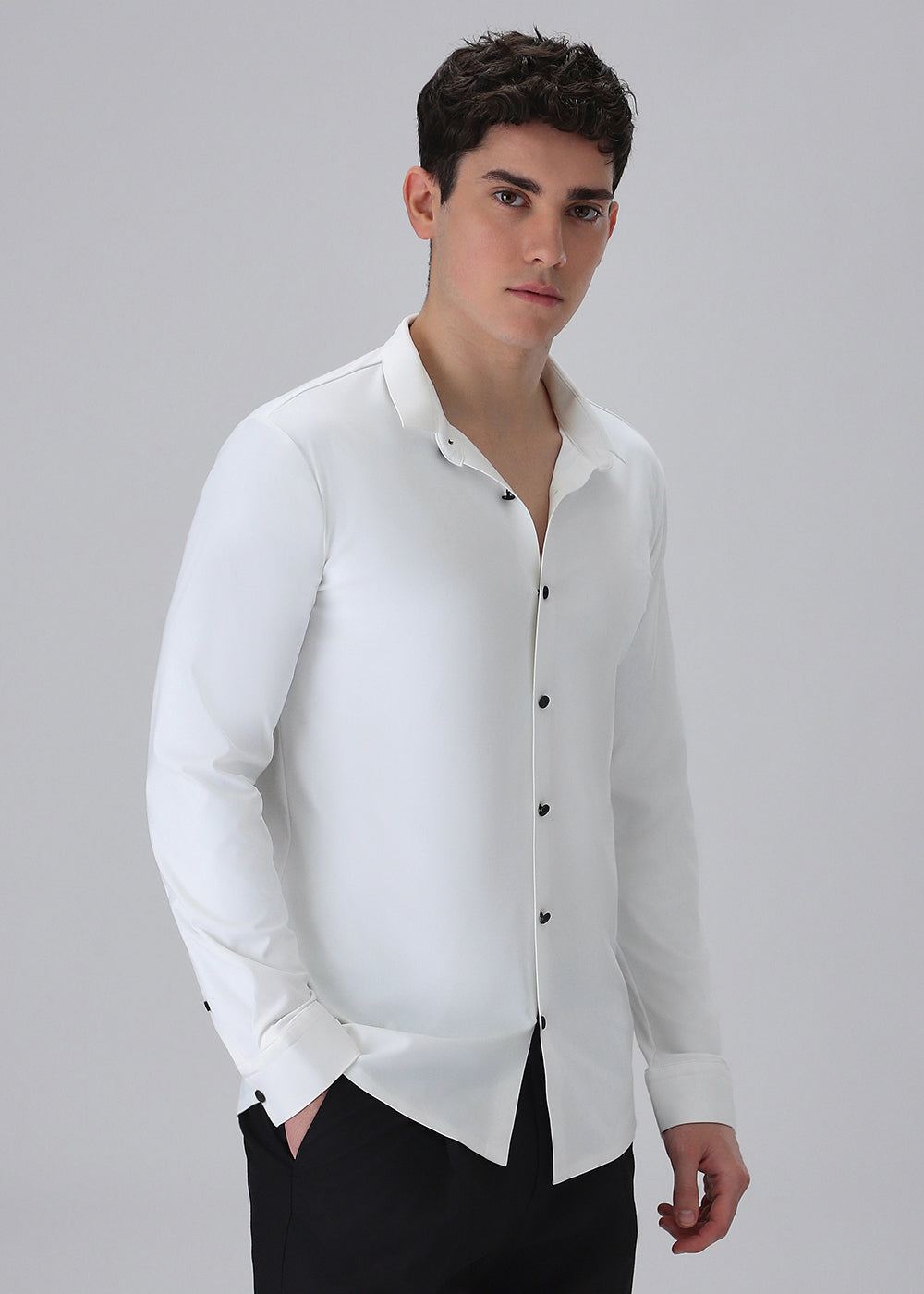 White Plain Stitchless Stretch Shirt