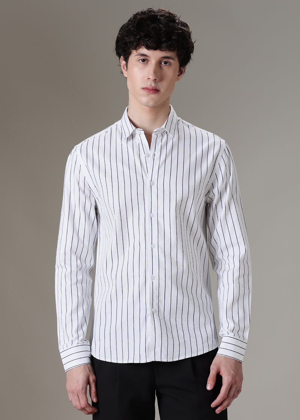 White Dobby Stripe Shirt