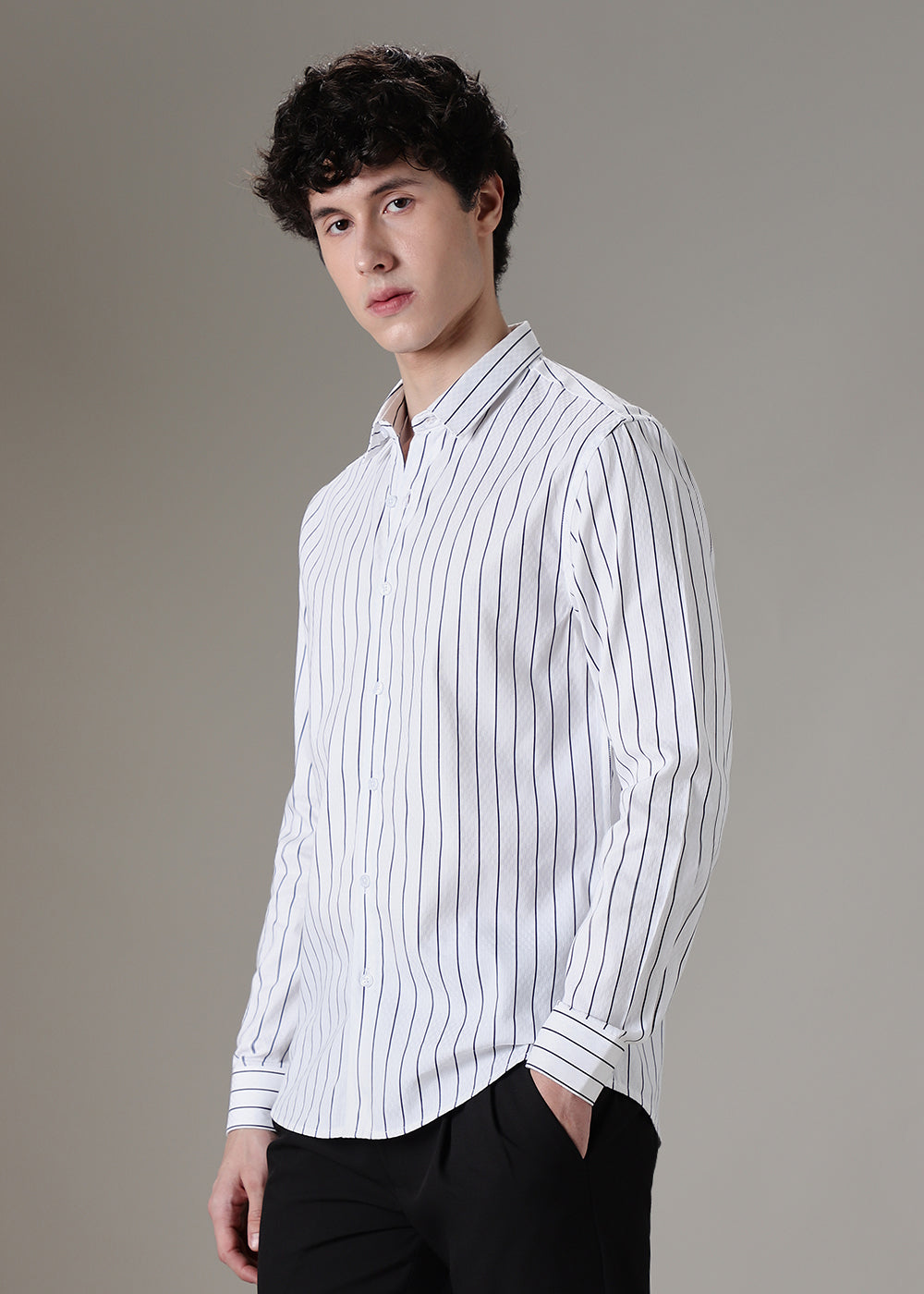 White Dobby Stripe Shirt