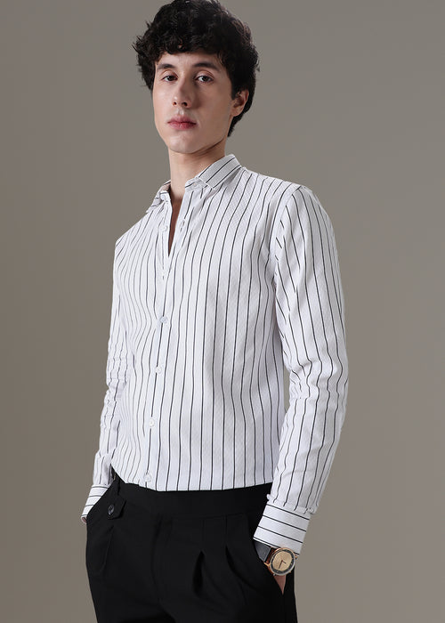 White Dobby Stripe Shirt