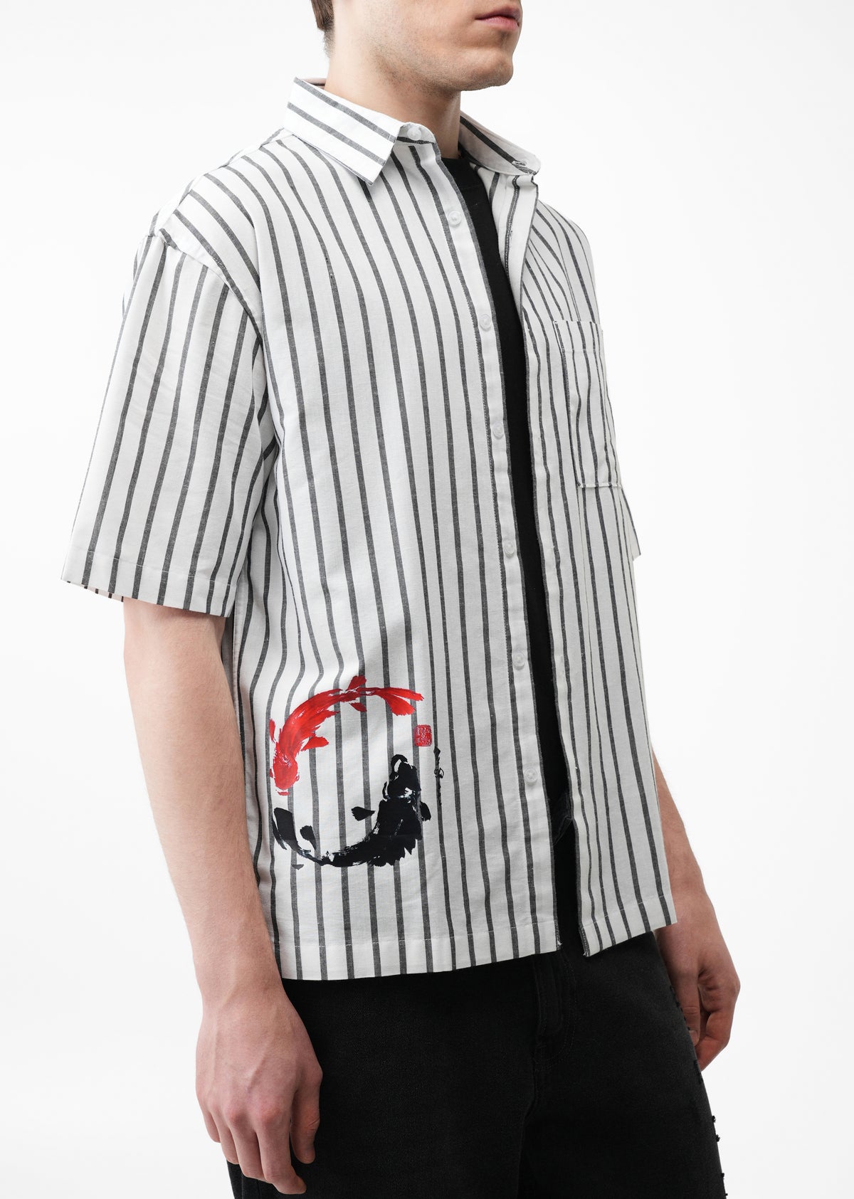 White Striped Graphic Boxy Shirt