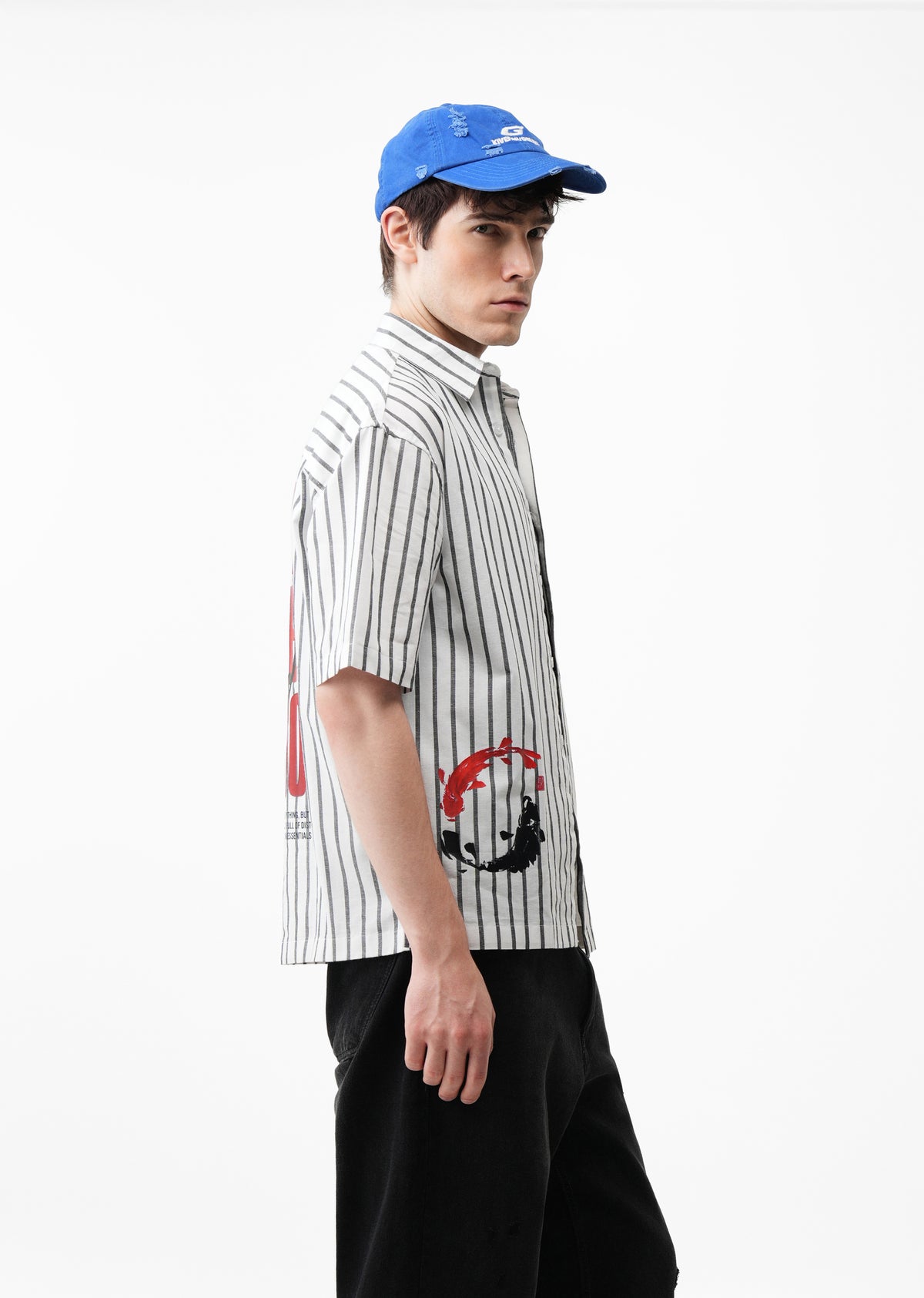 White Striped Graphic Boxy Shirt
