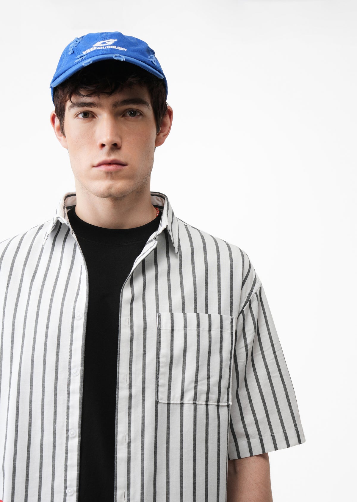 White Striped Graphic Boxy Shirt