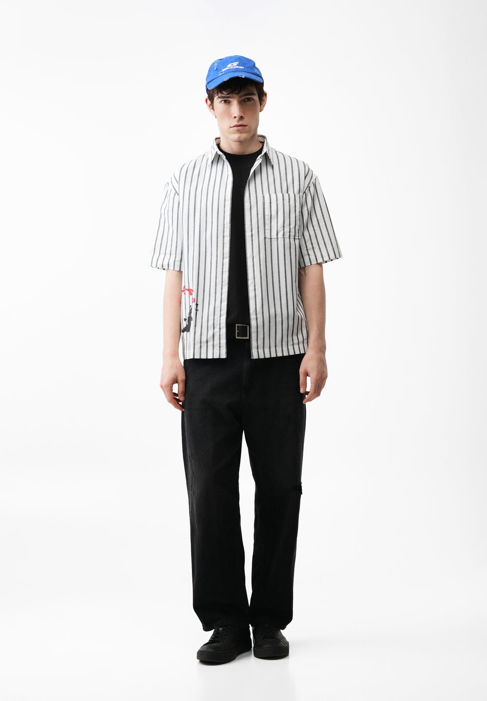 White Striped Graphic Boxy Shirt