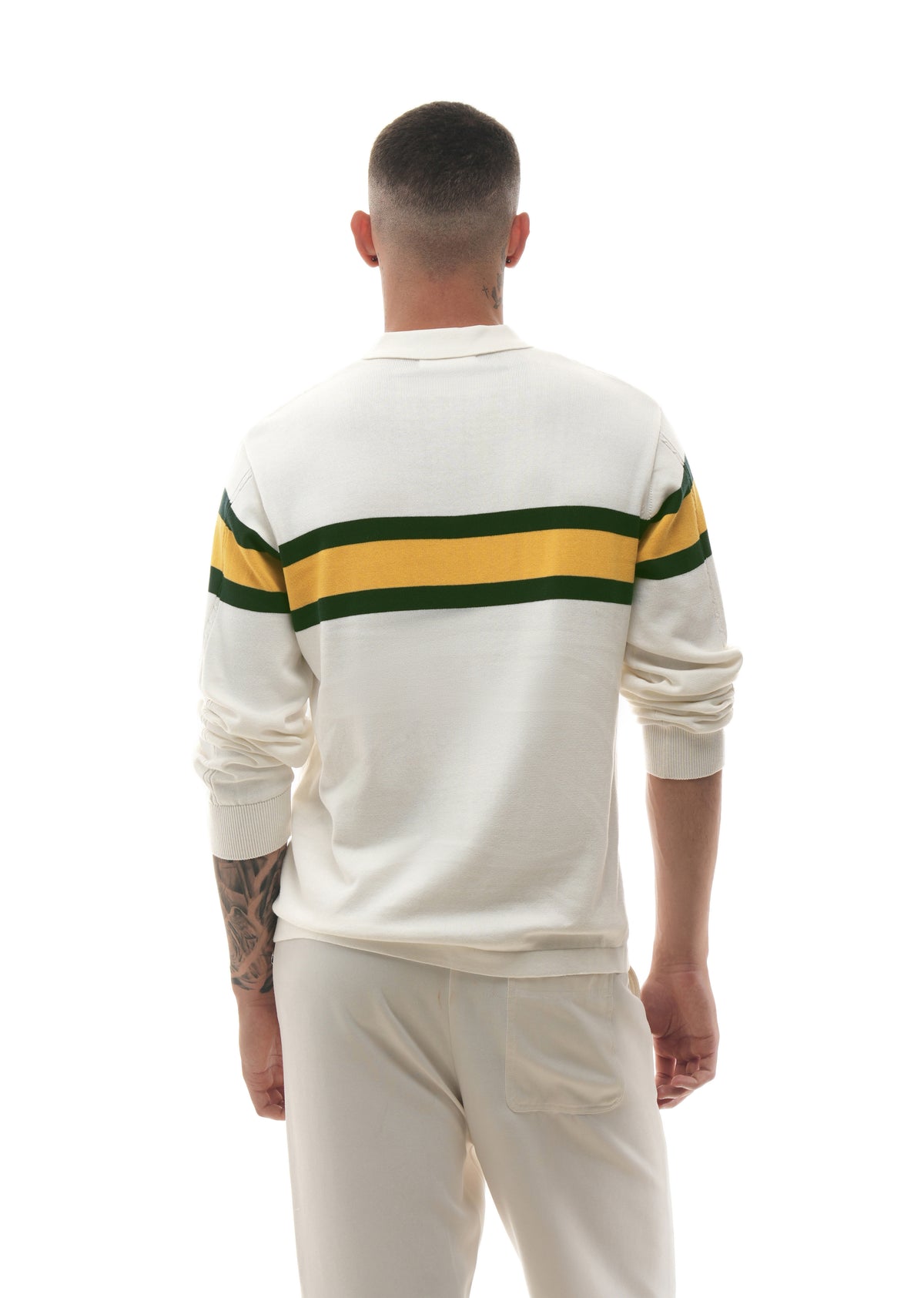 White Striped Knit Polo T-Shirt