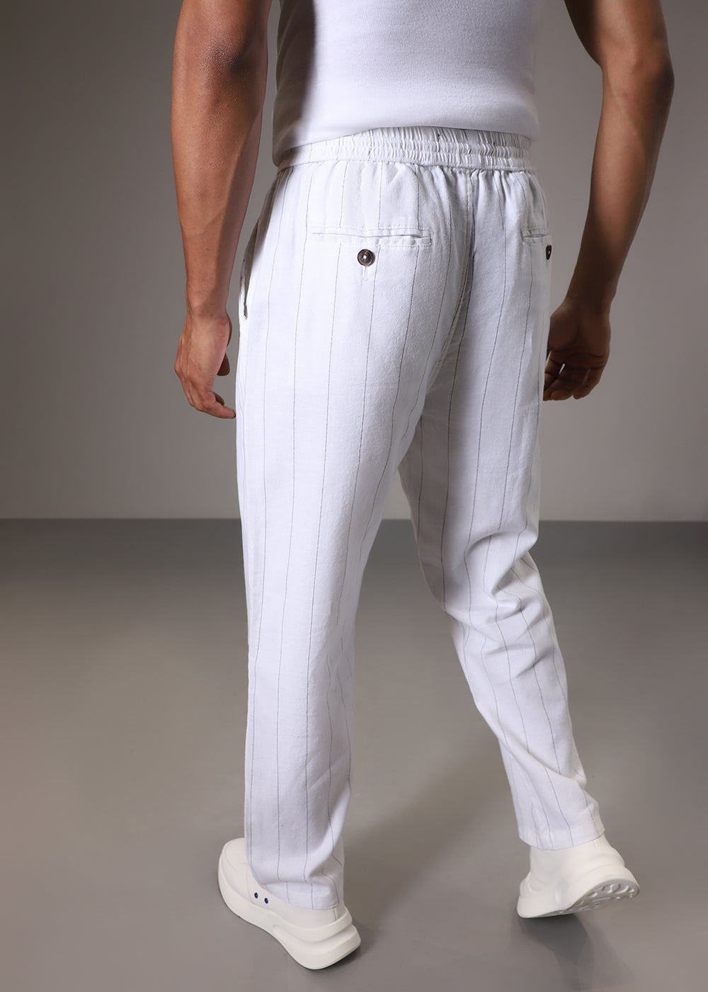 White Striped Linen Pant