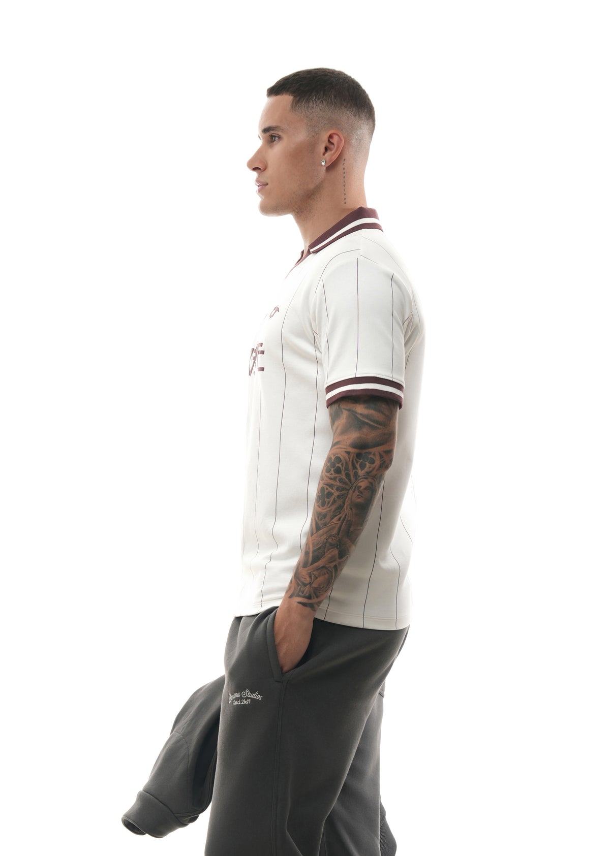 White Striped V-Neck Polo