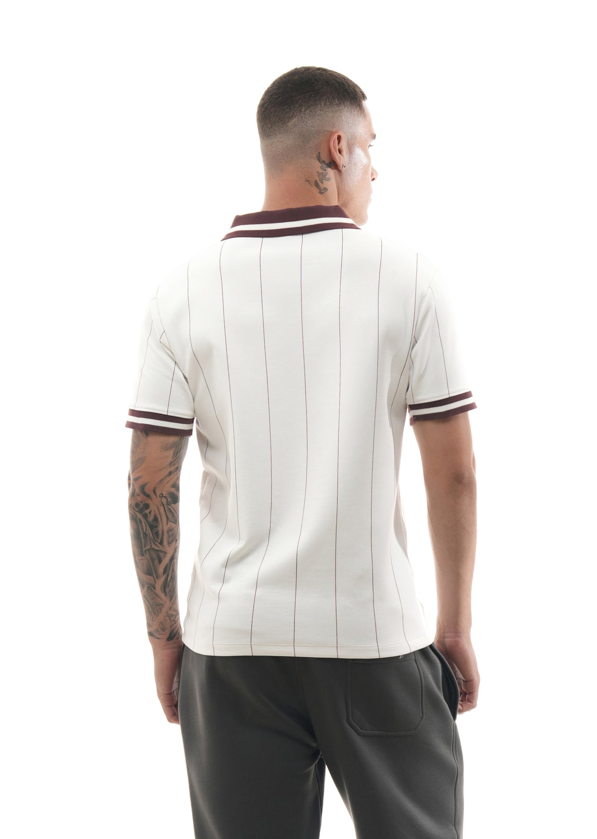 White Striped V-Neck Polo