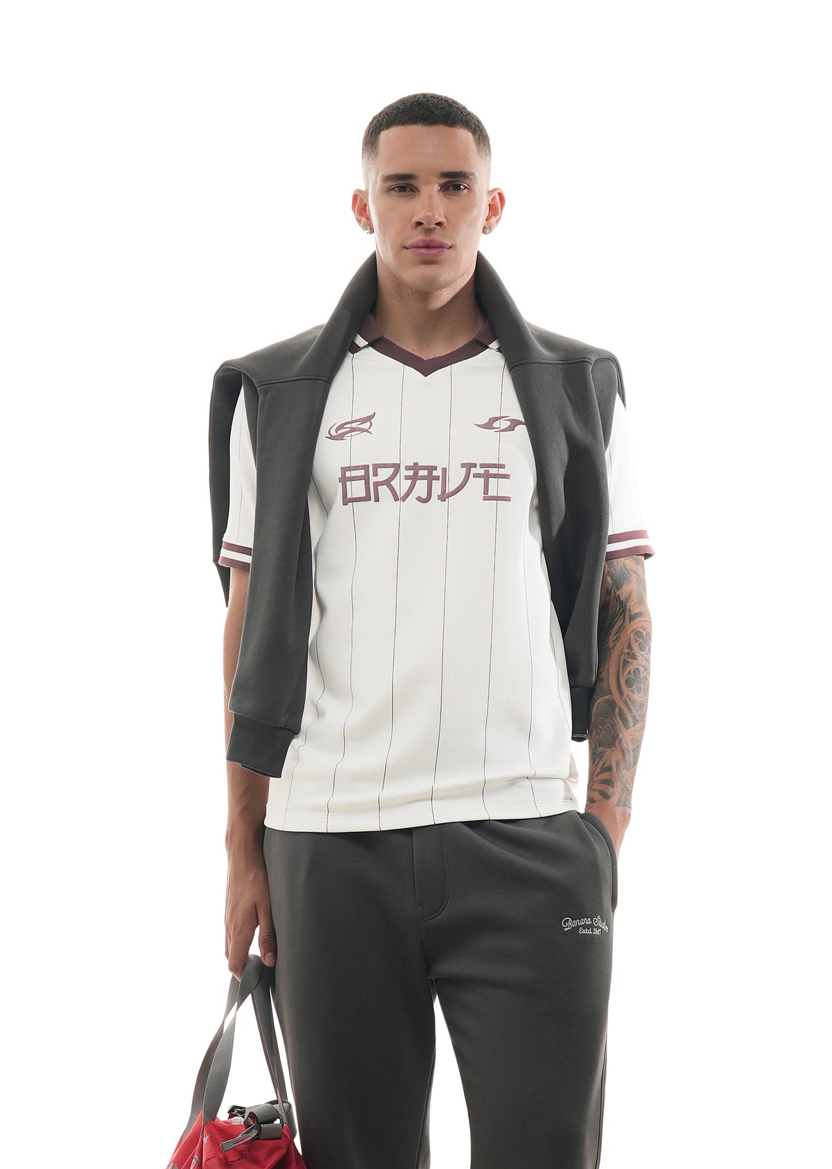 White Striped V-Neck Polo