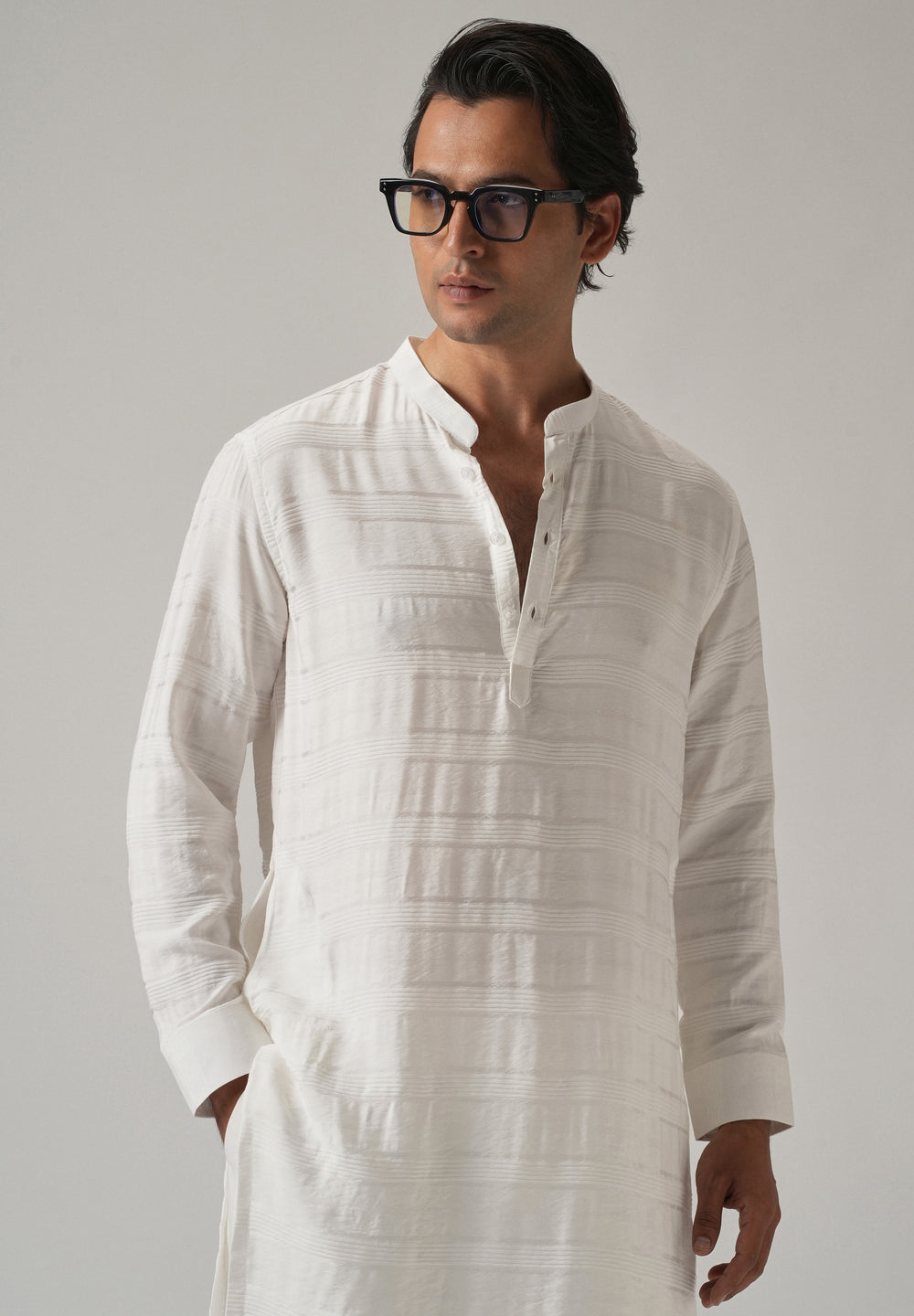White Nylon Subtle Stripe Kurta