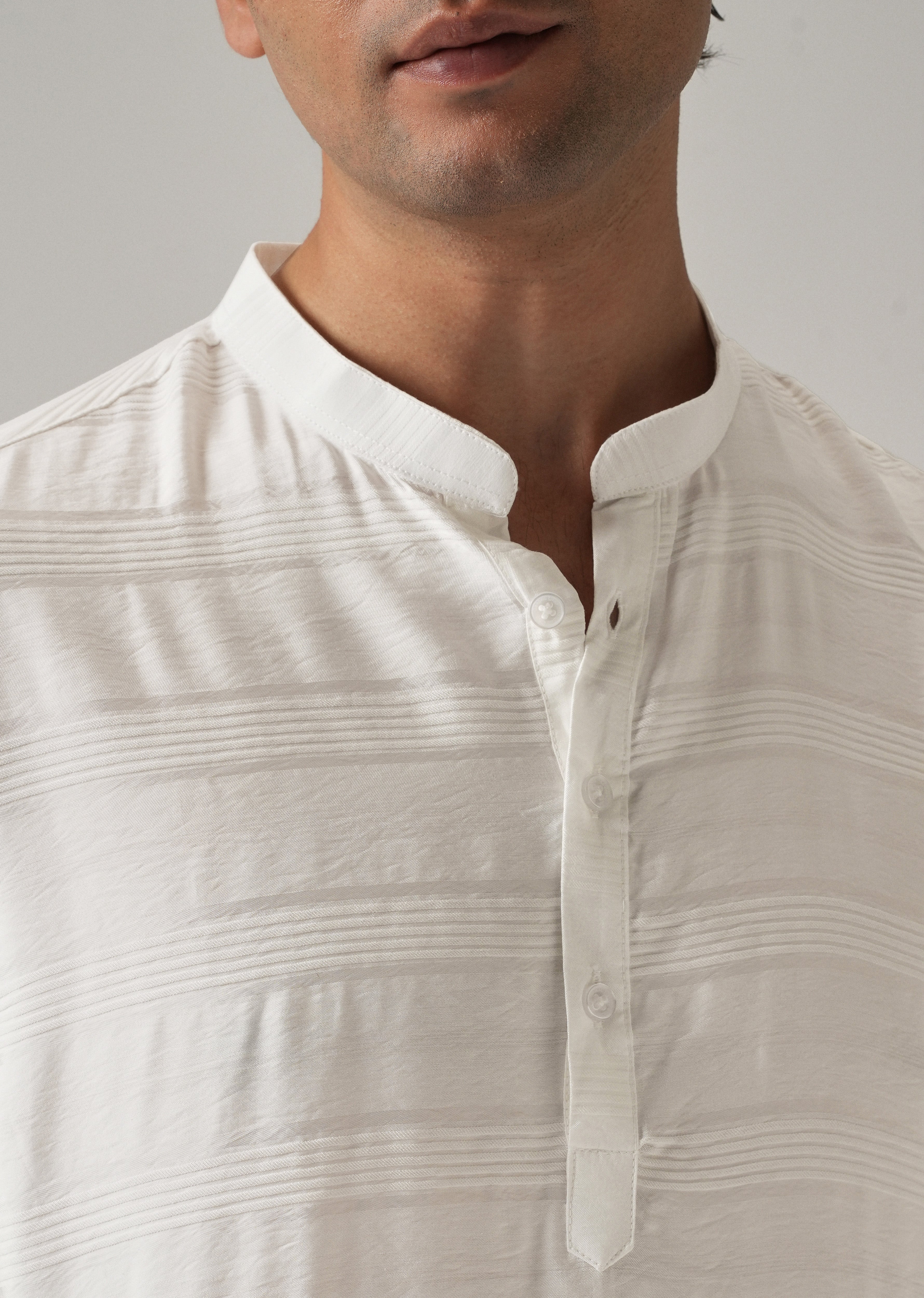 White Nylon Subtle Stripe Kurta