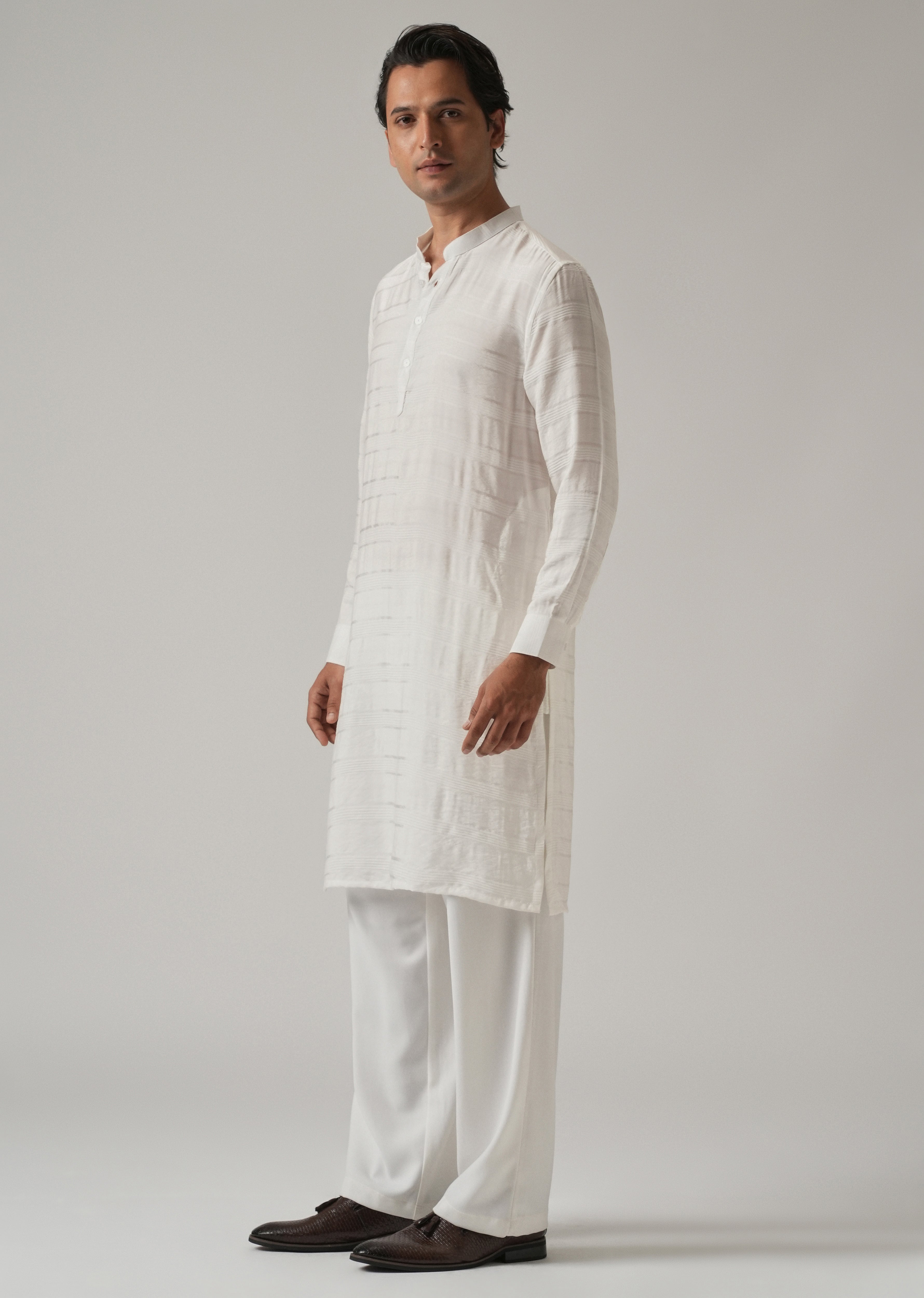 White Nylon Subtle Stripe Kurta