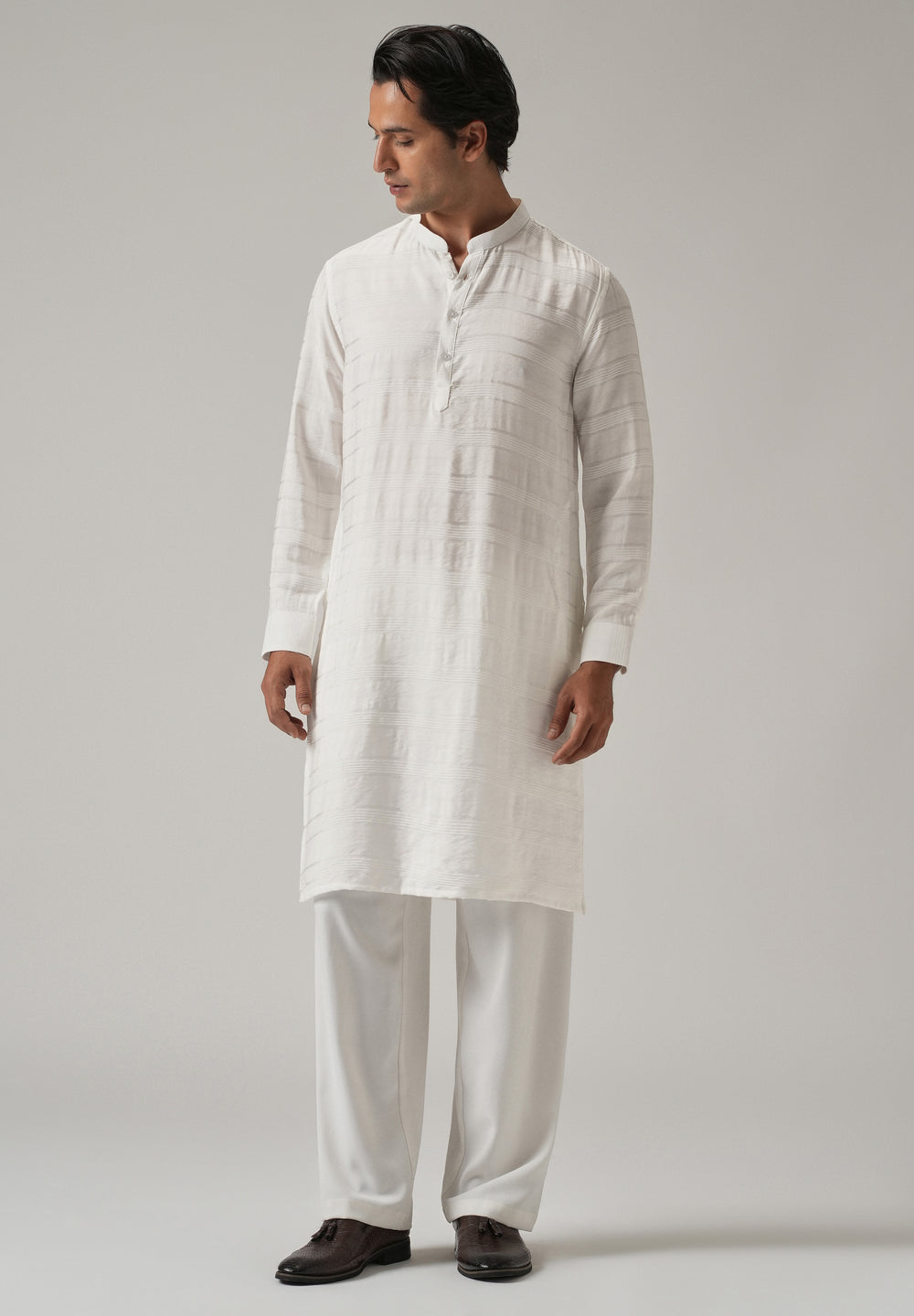 White Nylon Subtle Stripe Kurta