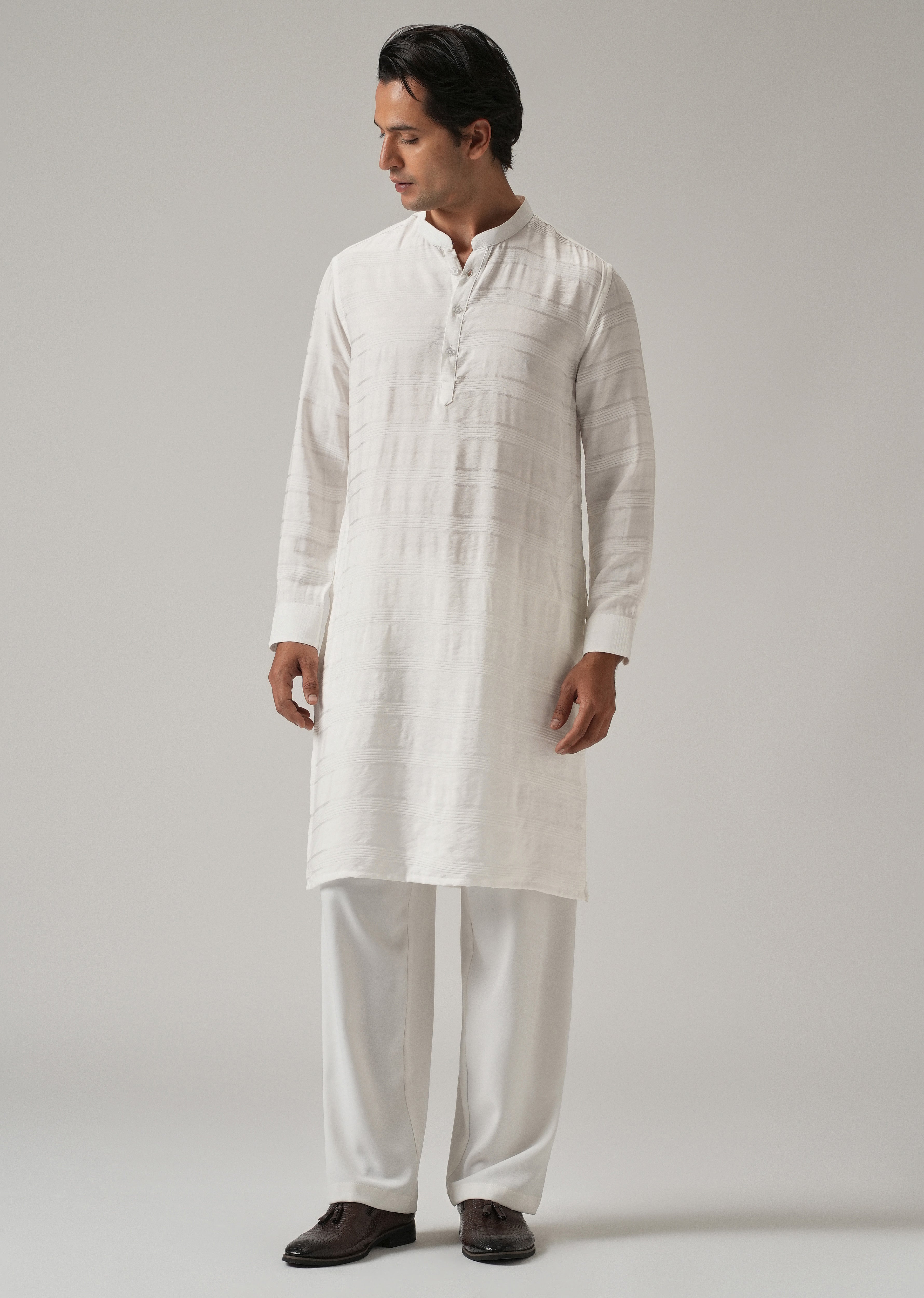 White Nylon Subtle Stripe Kurta