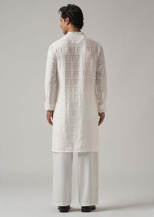 White Nylon Subtle Stripe Kurta