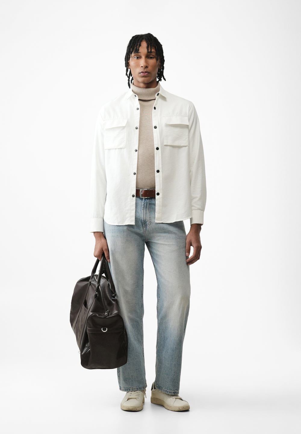 White Suede-Touch Utility Shacket