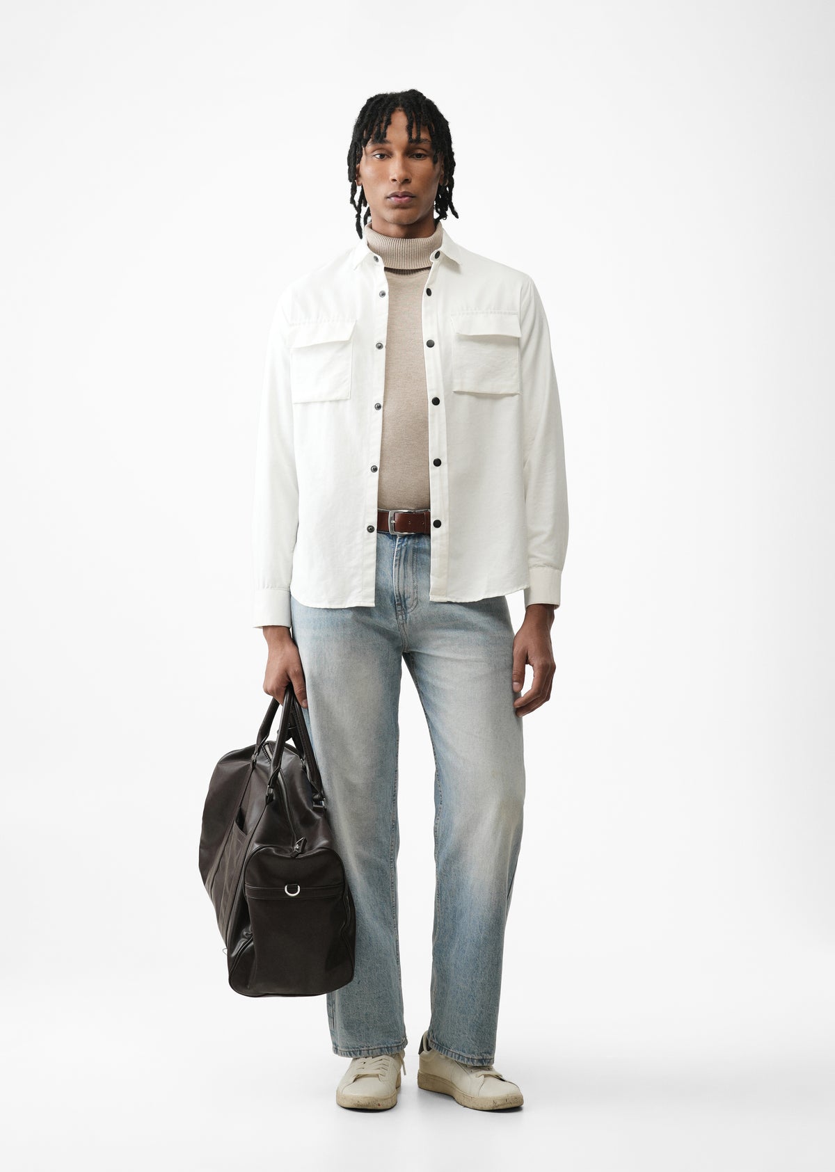 White Suede-Touch Utility Shacket
