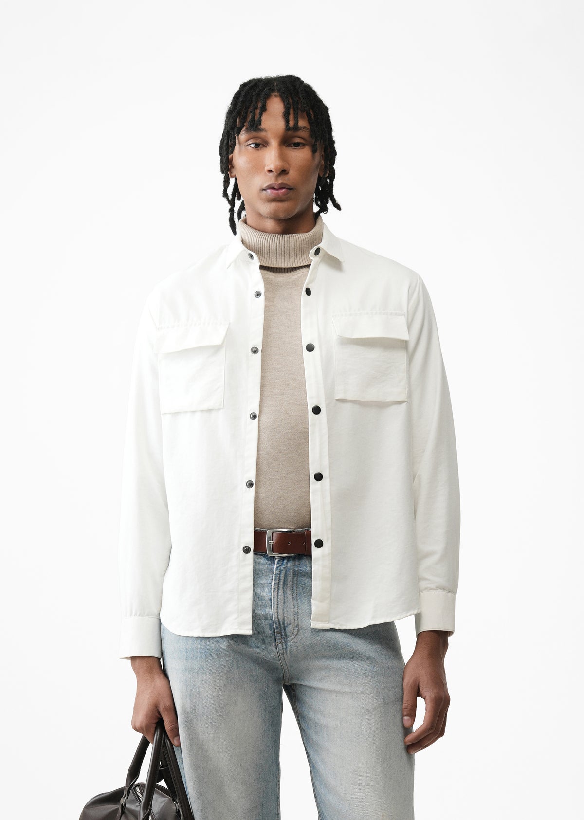 White Suede-Touch Utility Shacket