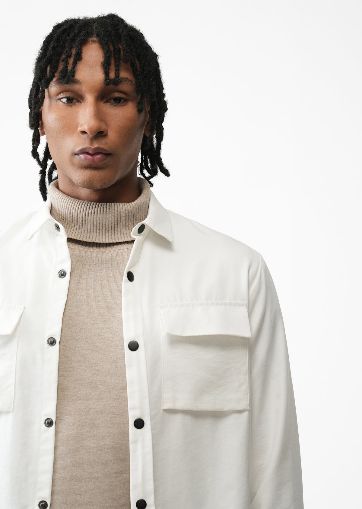 White Suede-Touch Utility Shacket
