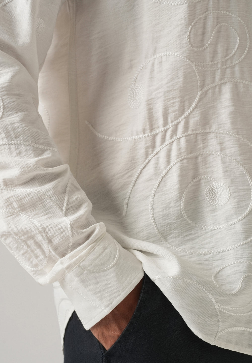 White Swirl Embroidery Shirt