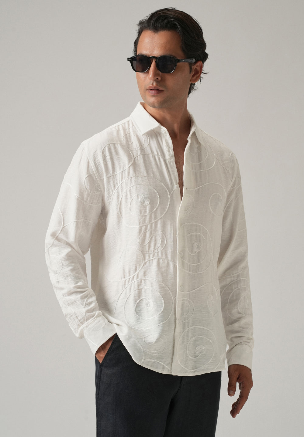 White Swirl Embroidery Shirt
