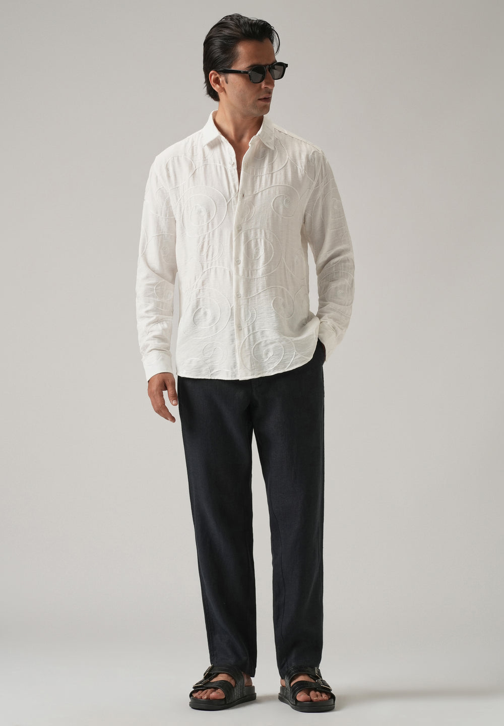White Swirl Embroidery Shirt