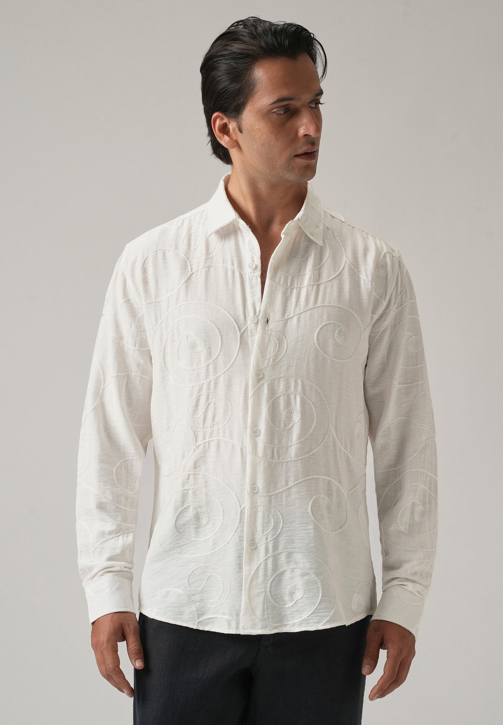 White Swirl Embroidery Shirt