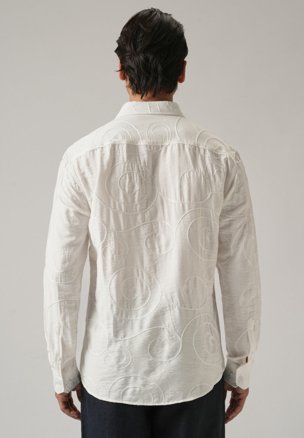White Swirl Embroidery Shirt
